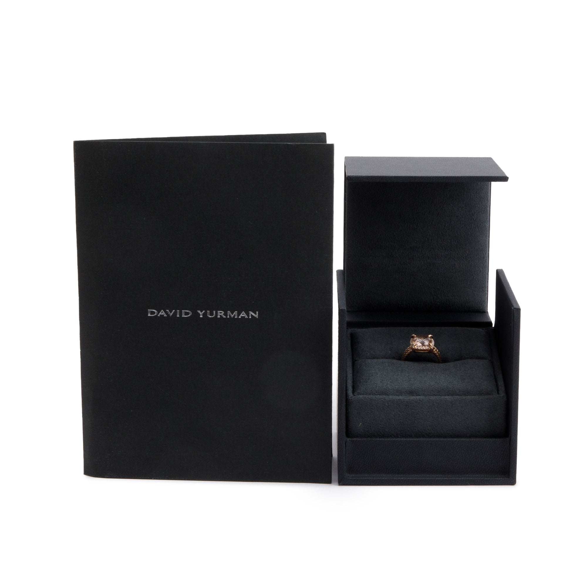 David Yurman 18k Rose Gold 9 MM Morganite & Diamond Chatelaine Ring, Size 6 w/ Box & Receipt