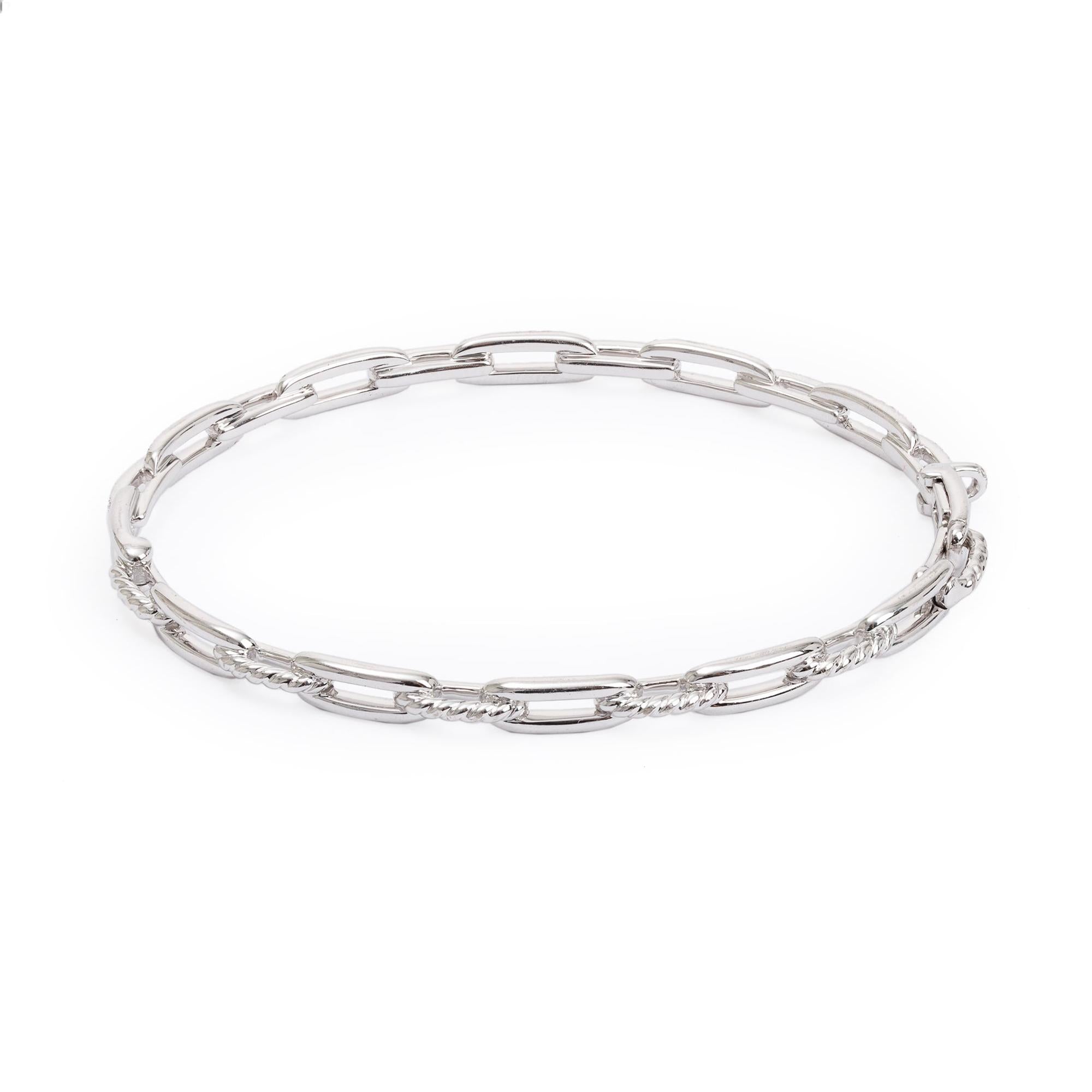 David Yurman 18k White Gold Diamond Stax 4MM Chain Link Bracelet