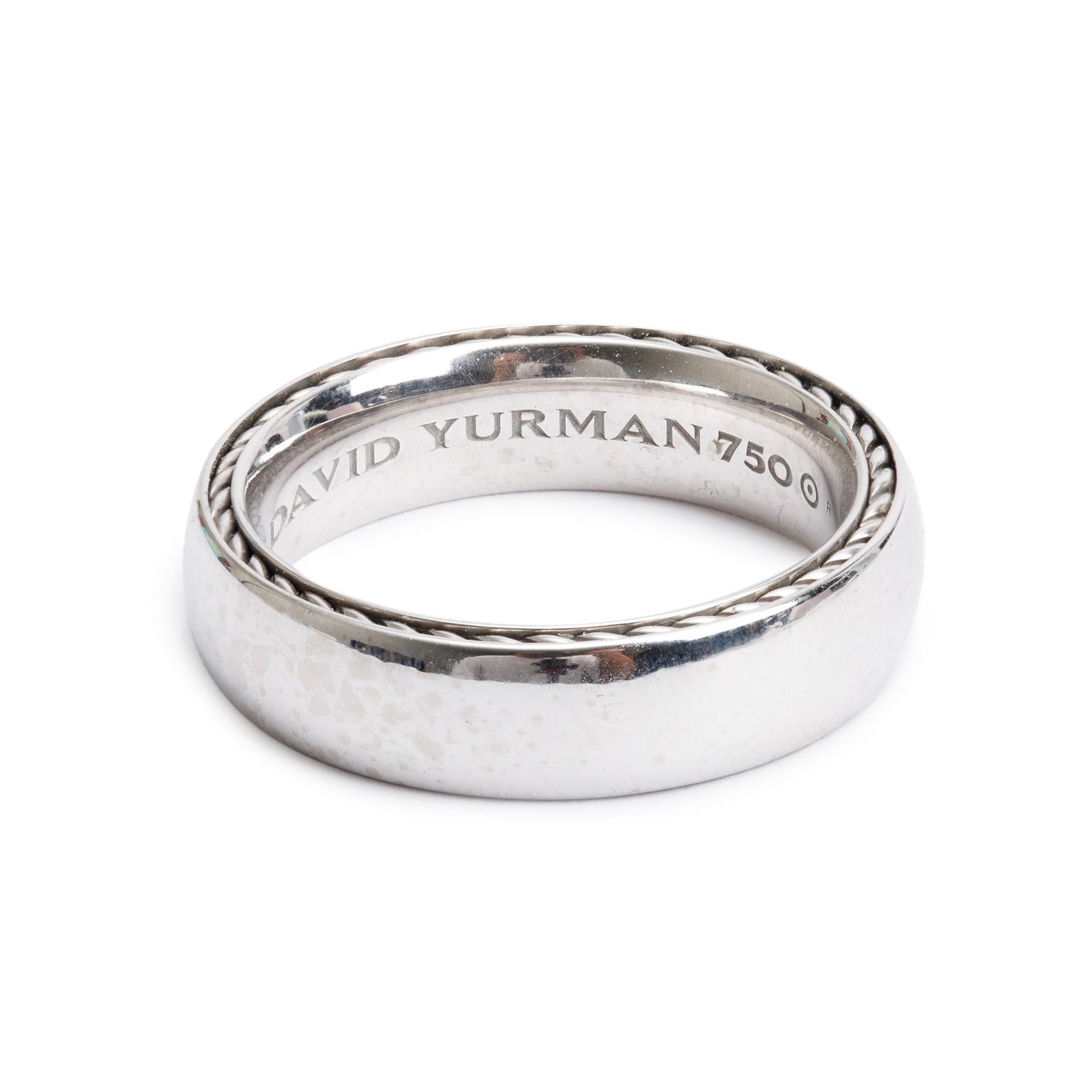 David Yurman 18k White Gold Streamline 6 MM Band Ring, Size 9.5 w/ Box