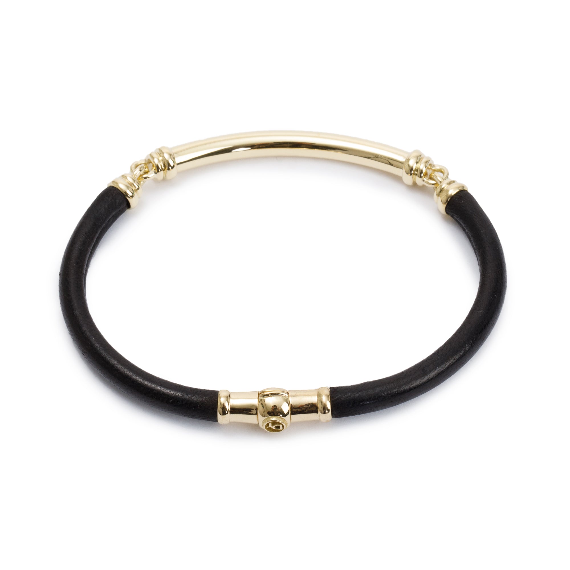David Yurman 18k Yellow Gold Black Leather Bracelet