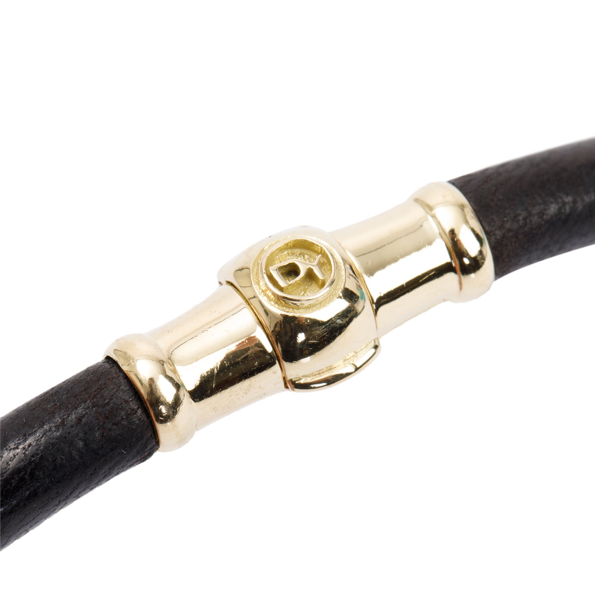 David Yurman 18k Yellow Gold Black Leather Bracelet
