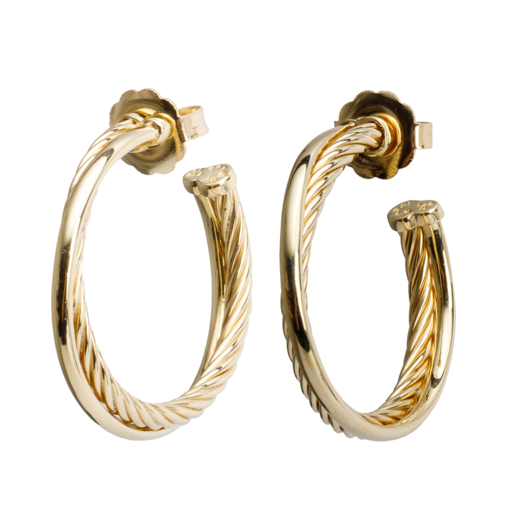 David Yurman 18k Yellow Gold Cable Crossover Hoop Earrings