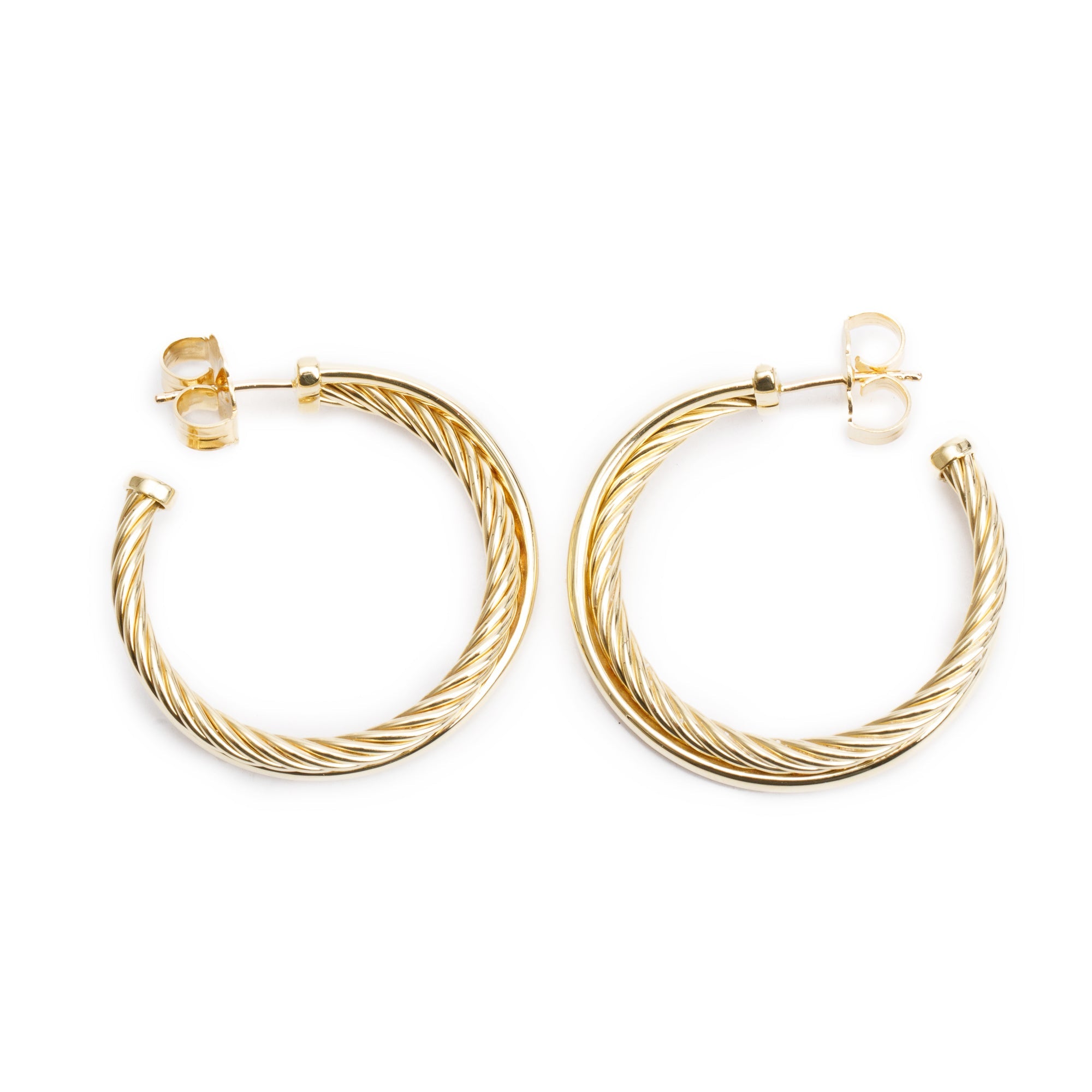 David Yurman 18k Yellow Gold Cable Crossover Hoop Earrings