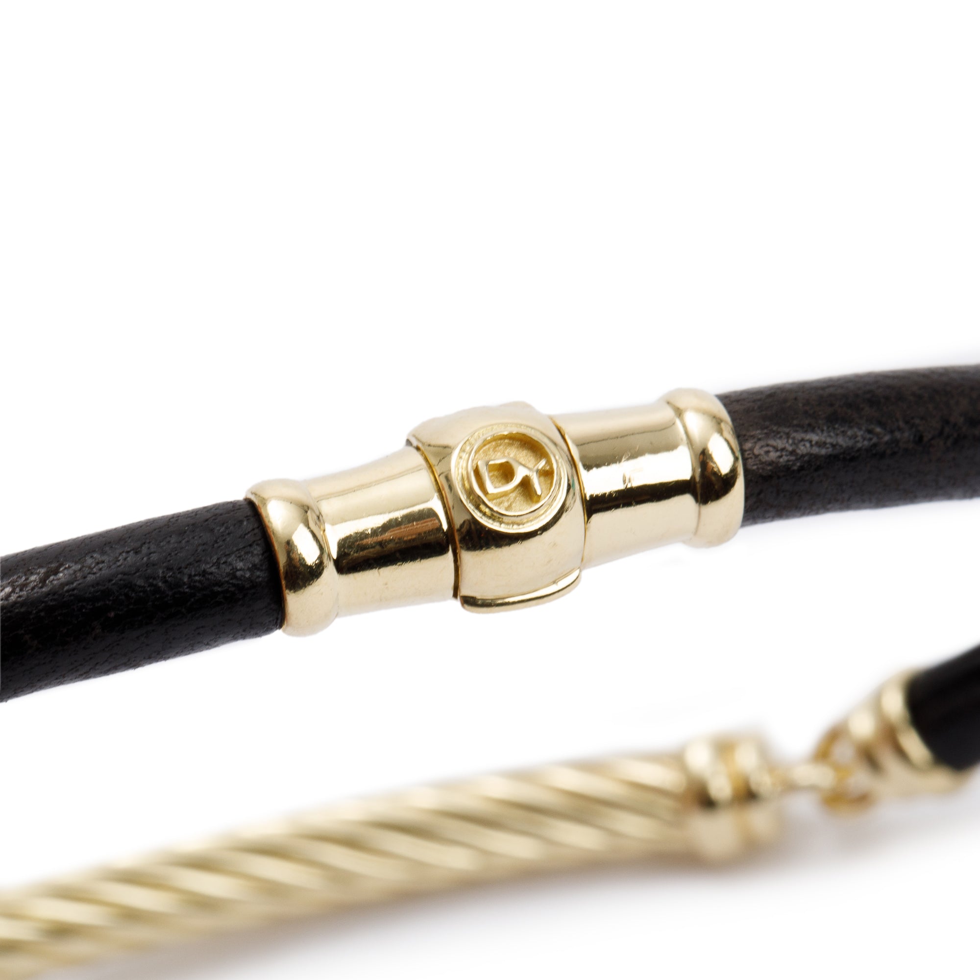 David Yurman 18k Yellow Gold Cable Leather Bracelet