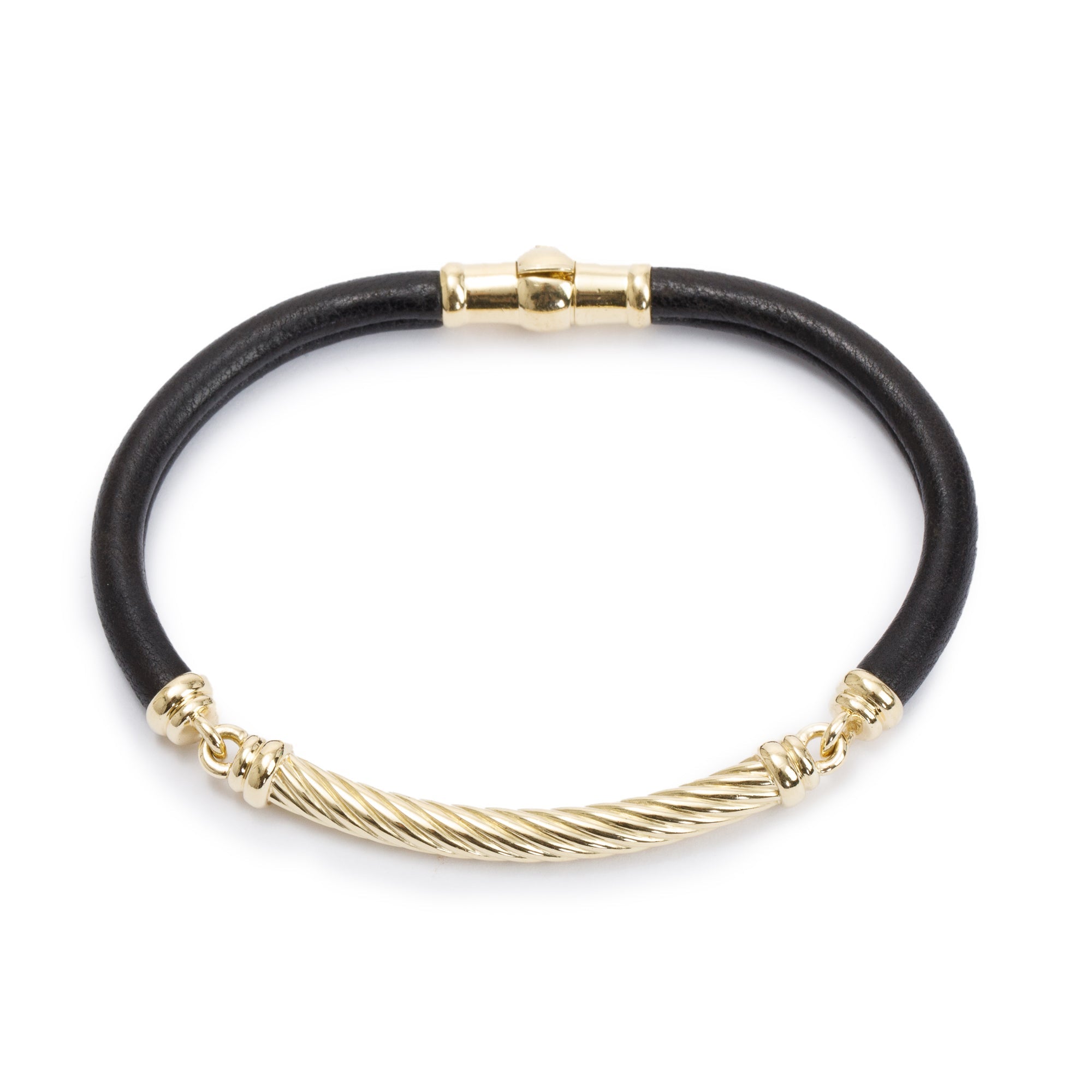 David Yurman 18k Yellow Gold Cable Leather Bracelet