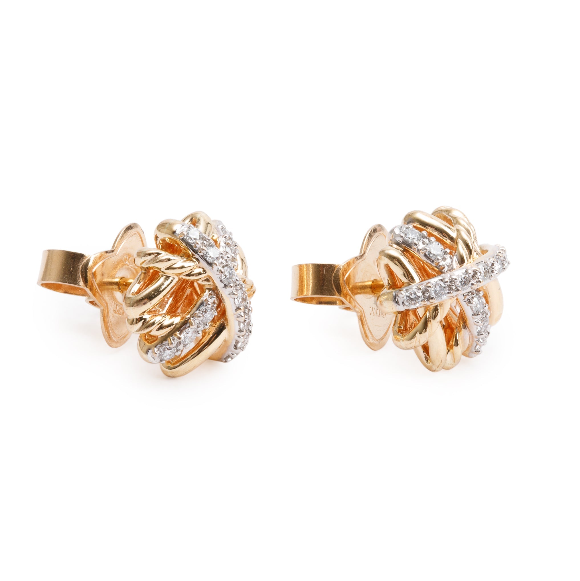 David Yurman 18k Yellow Gold Diamond 11 MM Crossover Stud Earrings