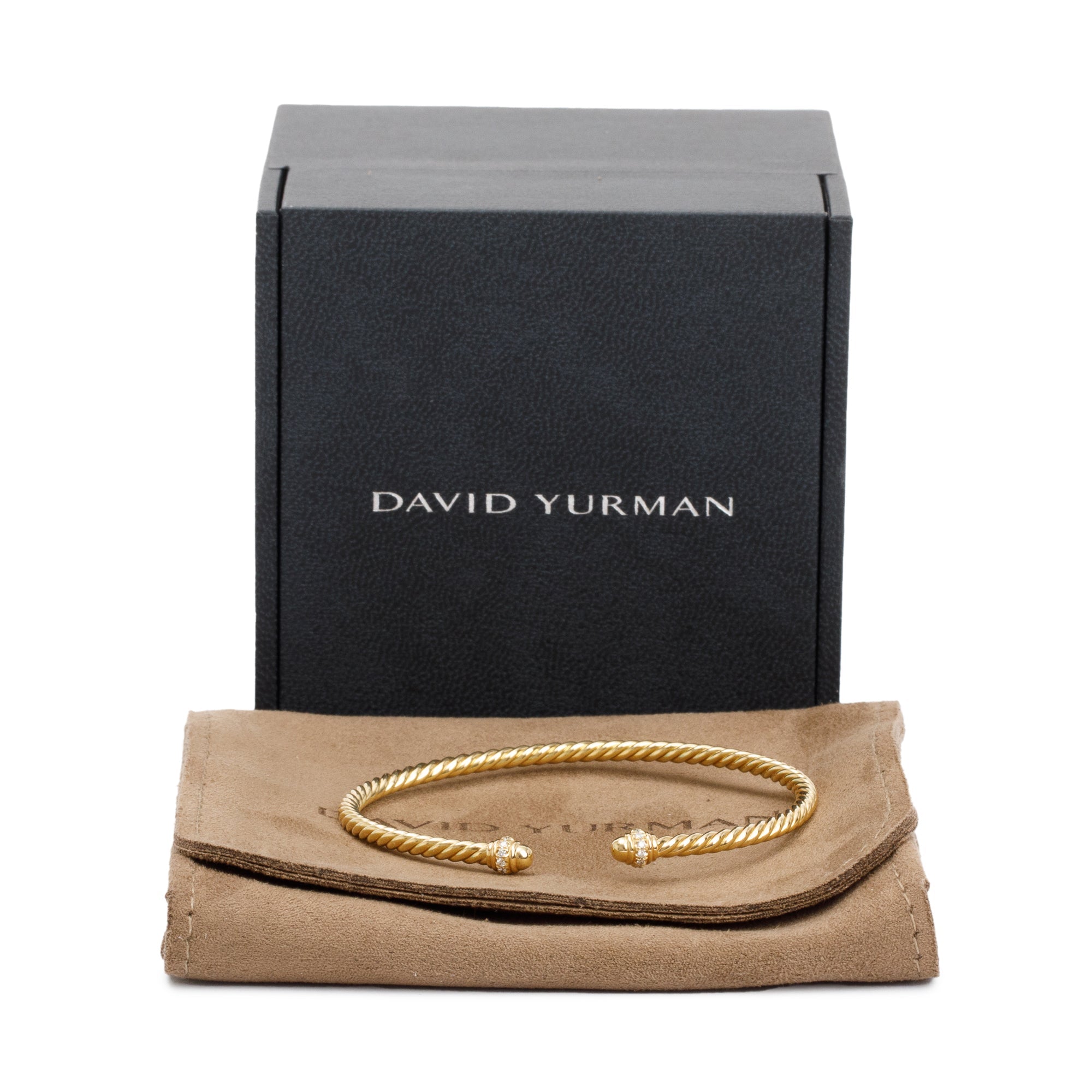 David Yurman 18k Yellow Gold Diamond 3 MM Classic Cablespira Bracelet w/ Box