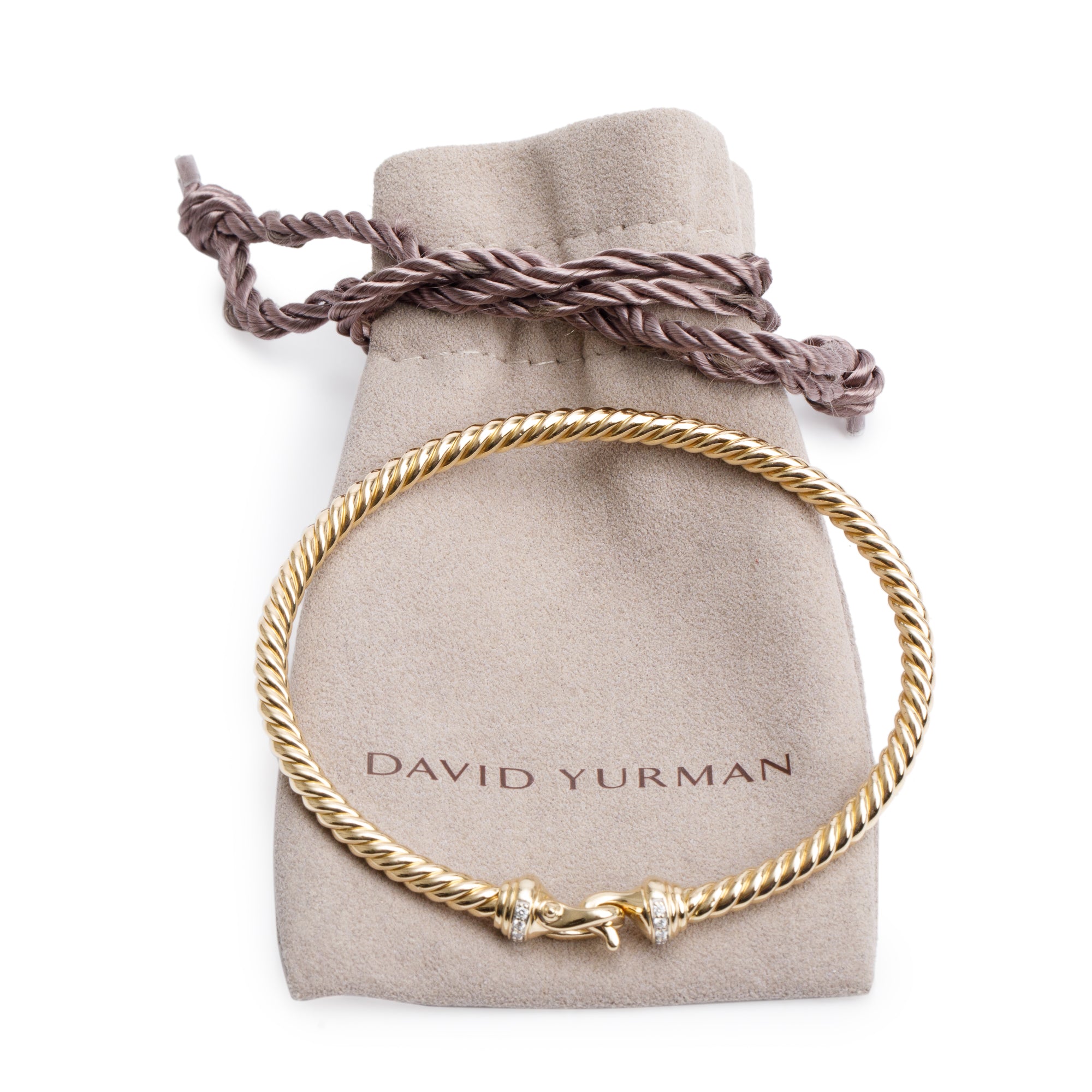David Yurman 18k Yellow Gold Diamond Buckle Cablespira 3.5 MM Bracelet