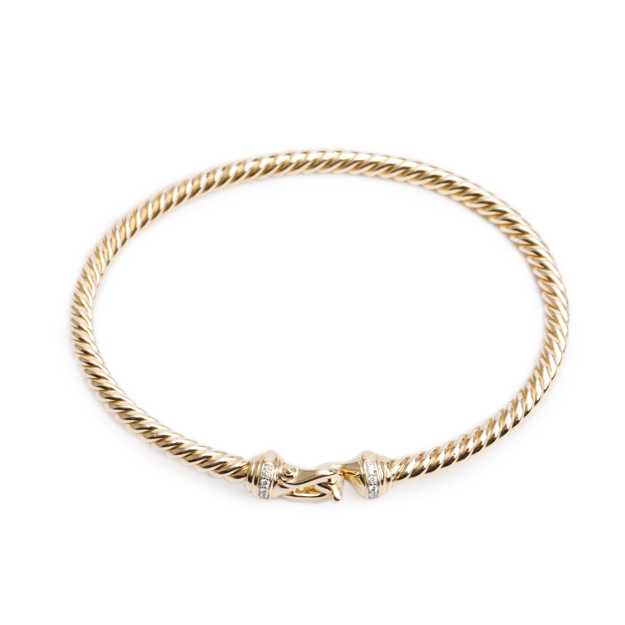 David Yurman 18k Yellow Gold Diamond Buckle Cablespira 3.5 MM Bracelet