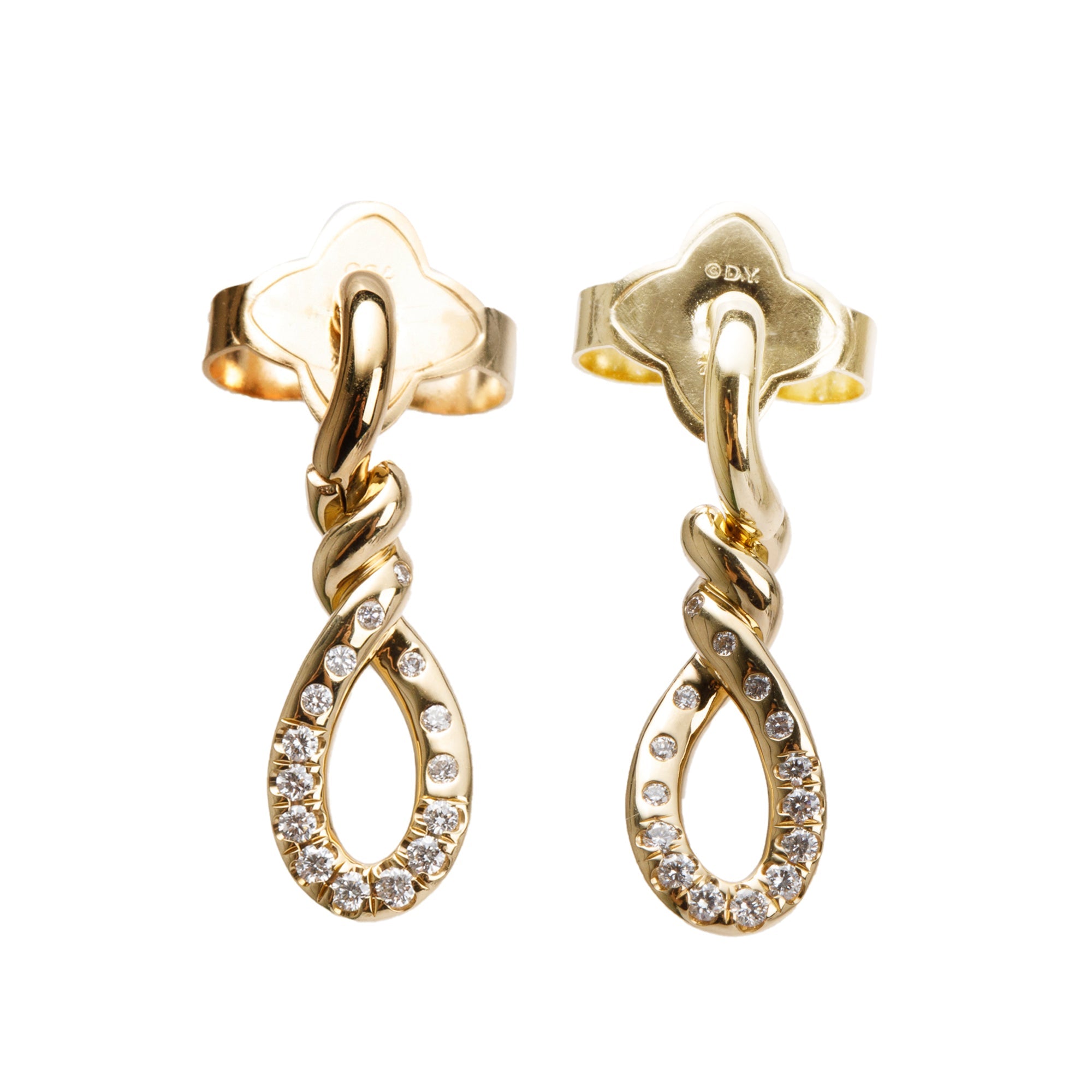 David Yurman 18k Yellow Gold Diamond Continuance Small Drop Earrings