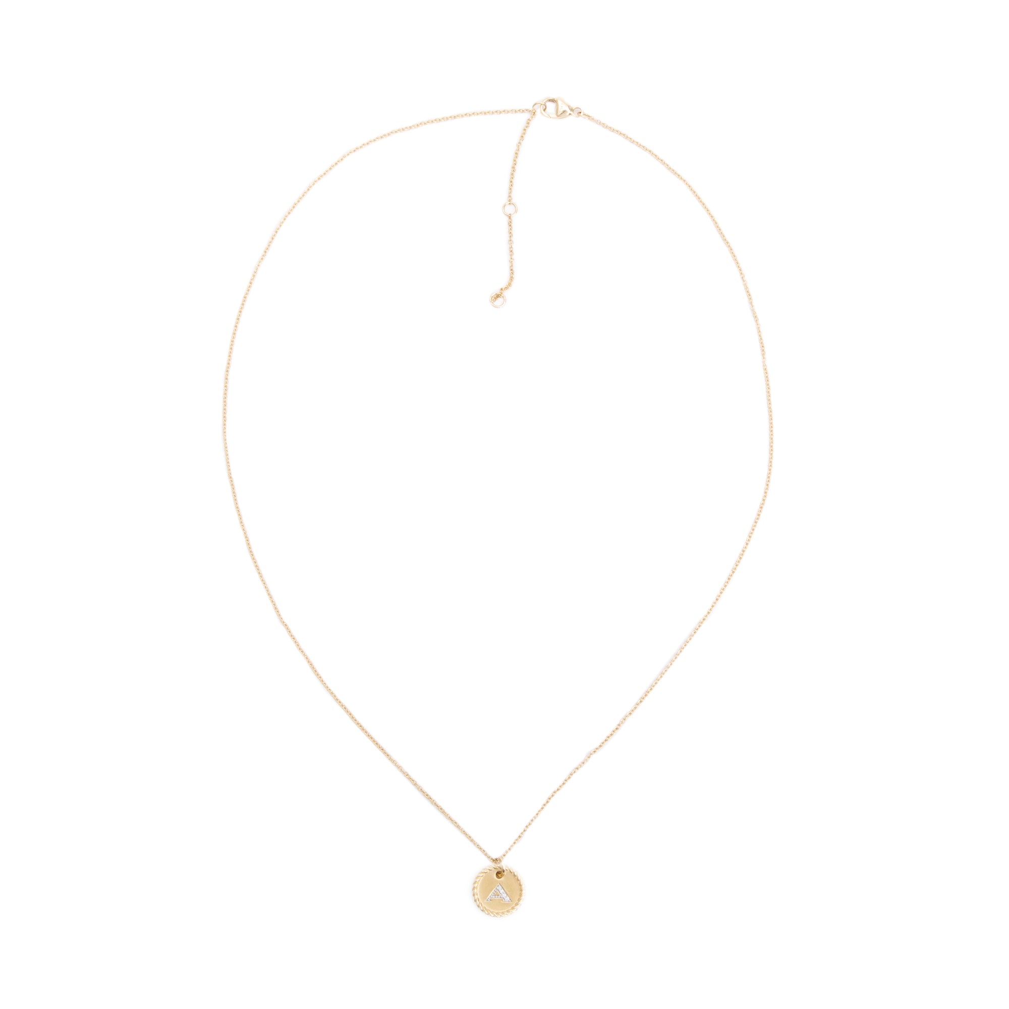 David Yurman 18k Yellow Gold Diamond Initial 'A' Charm Pendant Necklace