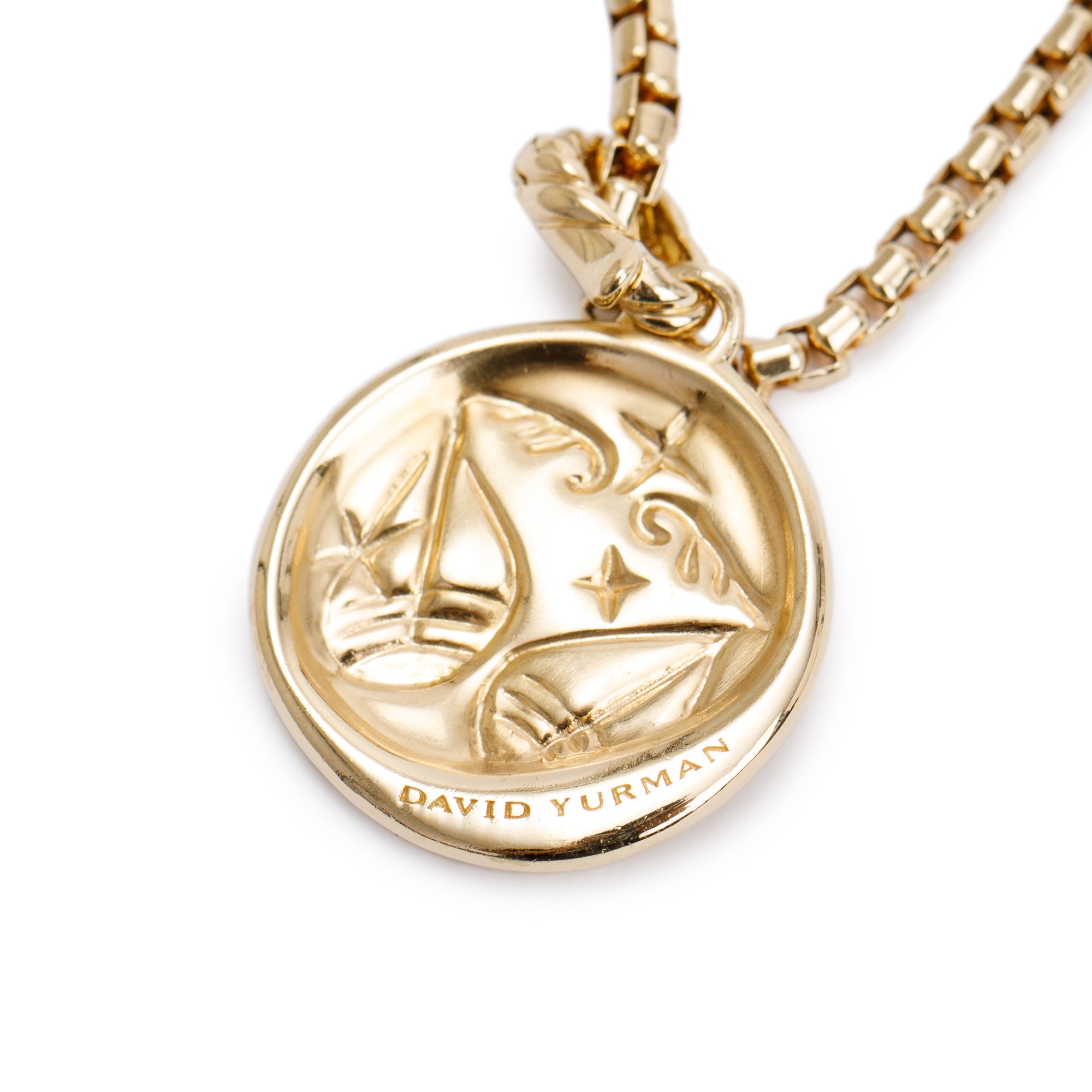 David Yurman 18k Yellow Gold Diamond Libra Amulet Pendant Necklace