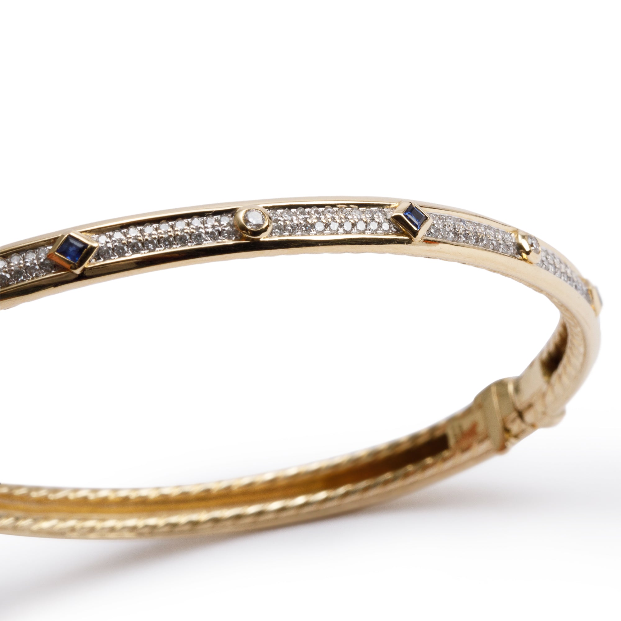 David Yurman 18k Yellow Gold Full Pave Diamond & Blue Sapphire 4.5 MM Modern Renaissance Bracelet w/ Box