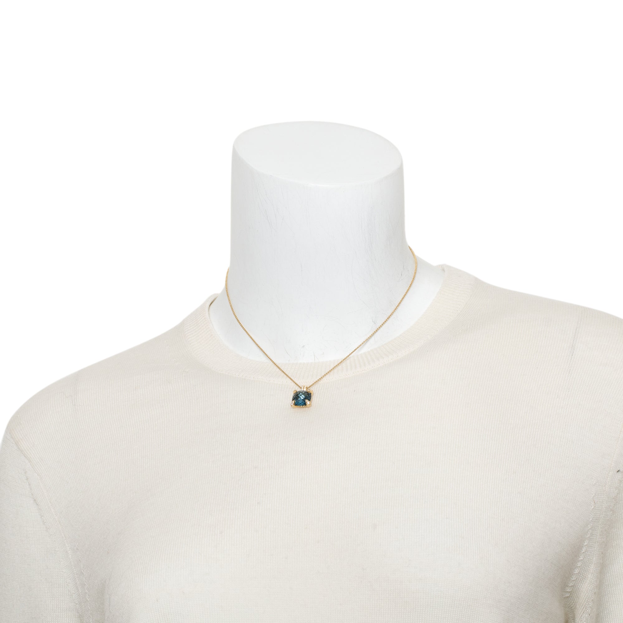 David Yurman 18k Yellow Gold Hampton Blue Topaz & Diamond Chatelaine Pendant Necklace w/ Box & Receipt