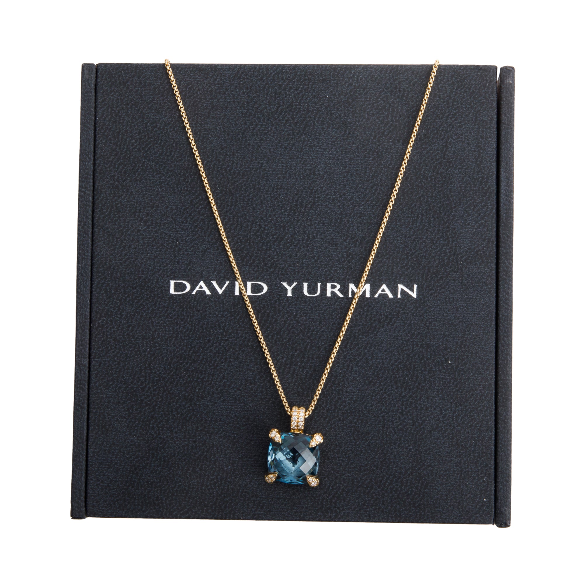 David Yurman 18k Yellow Gold Hampton Blue Topaz & Diamond Chatelaine Pendant Necklace w/ Box & Receipt