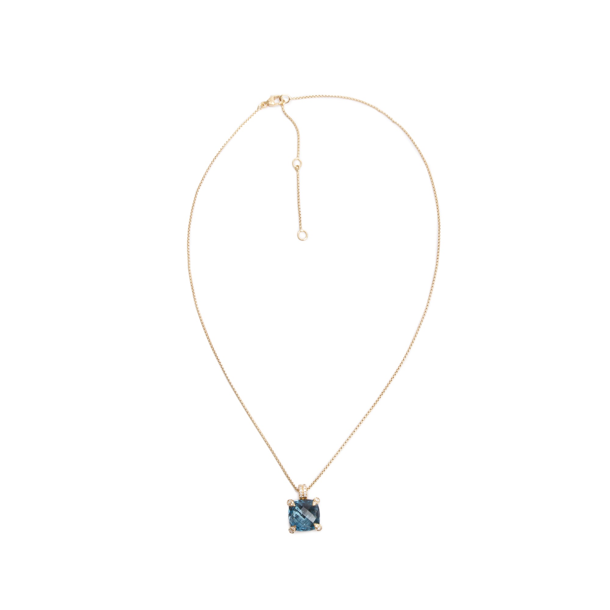 David Yurman 18k Yellow Gold Hampton Blue Topaz & Diamond Chatelaine Pendant Necklace w/ Box & Receipt