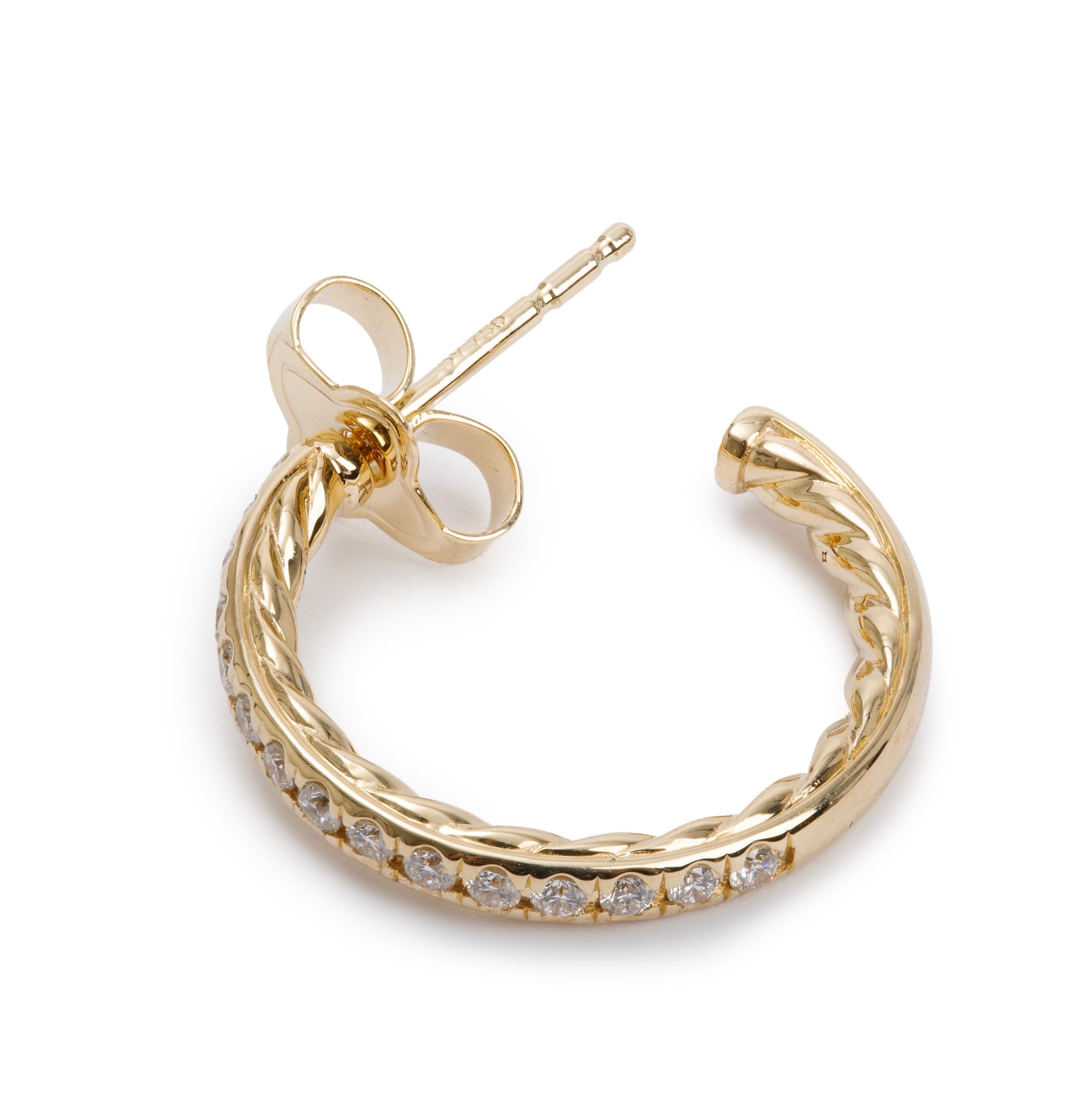 David Yurman 18k Yellow Gold Pave Diamond 19 MM Hoop Earrings
