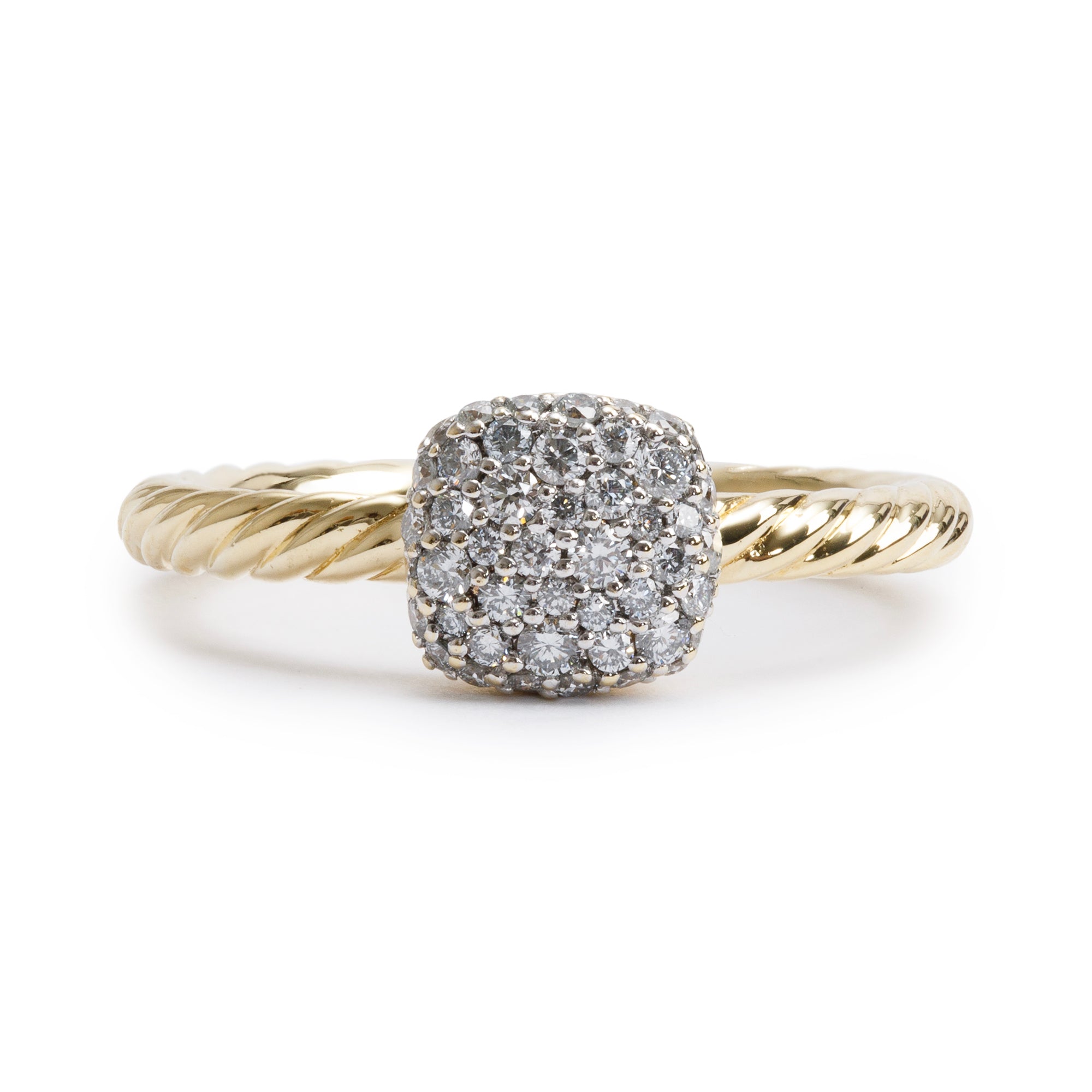 David Yurman 18k Yellow Gold Pave Diamond Cable Ring, Size 6