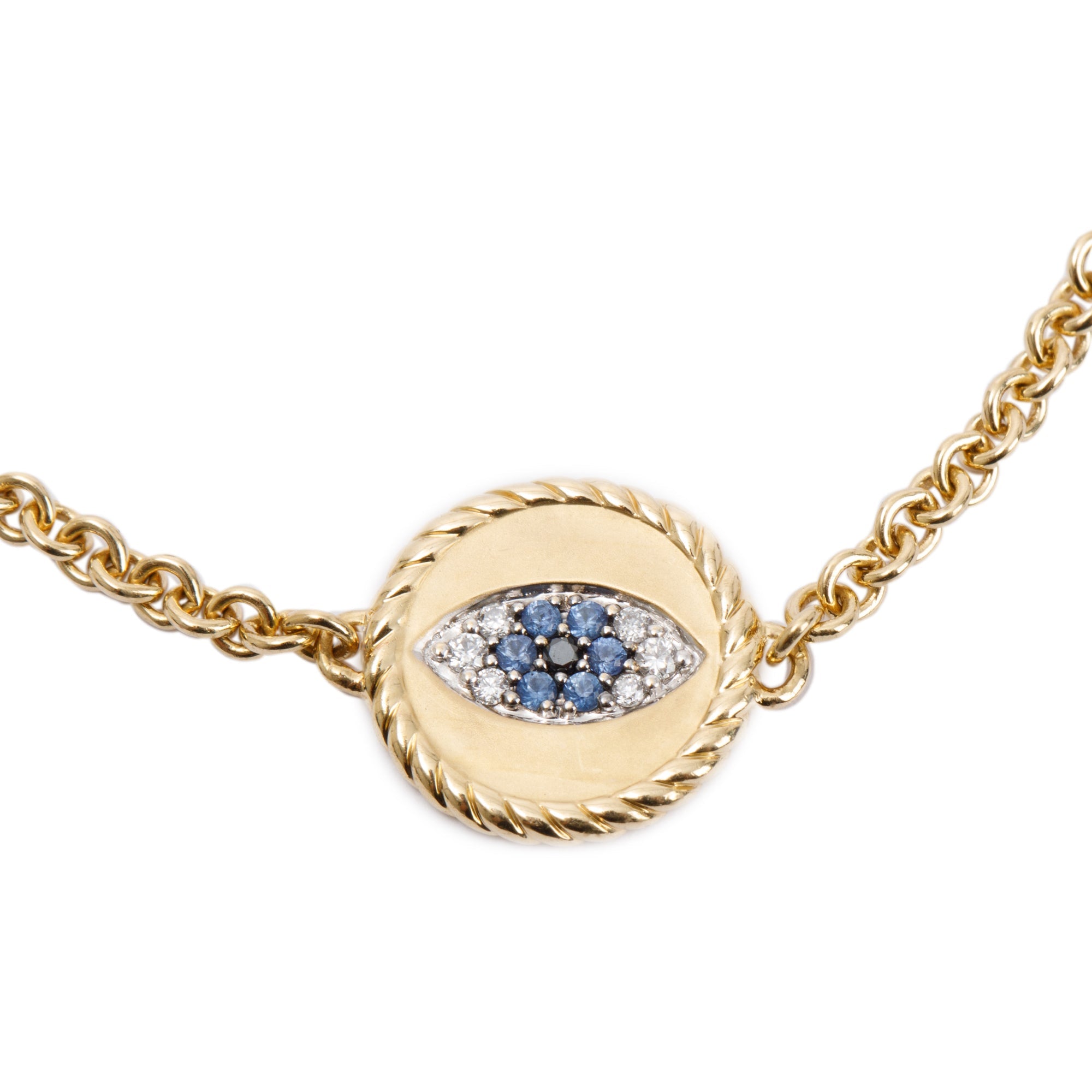 David Yurman 18k Yellow Gold Pave Sapphire & Diamond Cable Collectibles Evil Eye Bracelet w/ Box