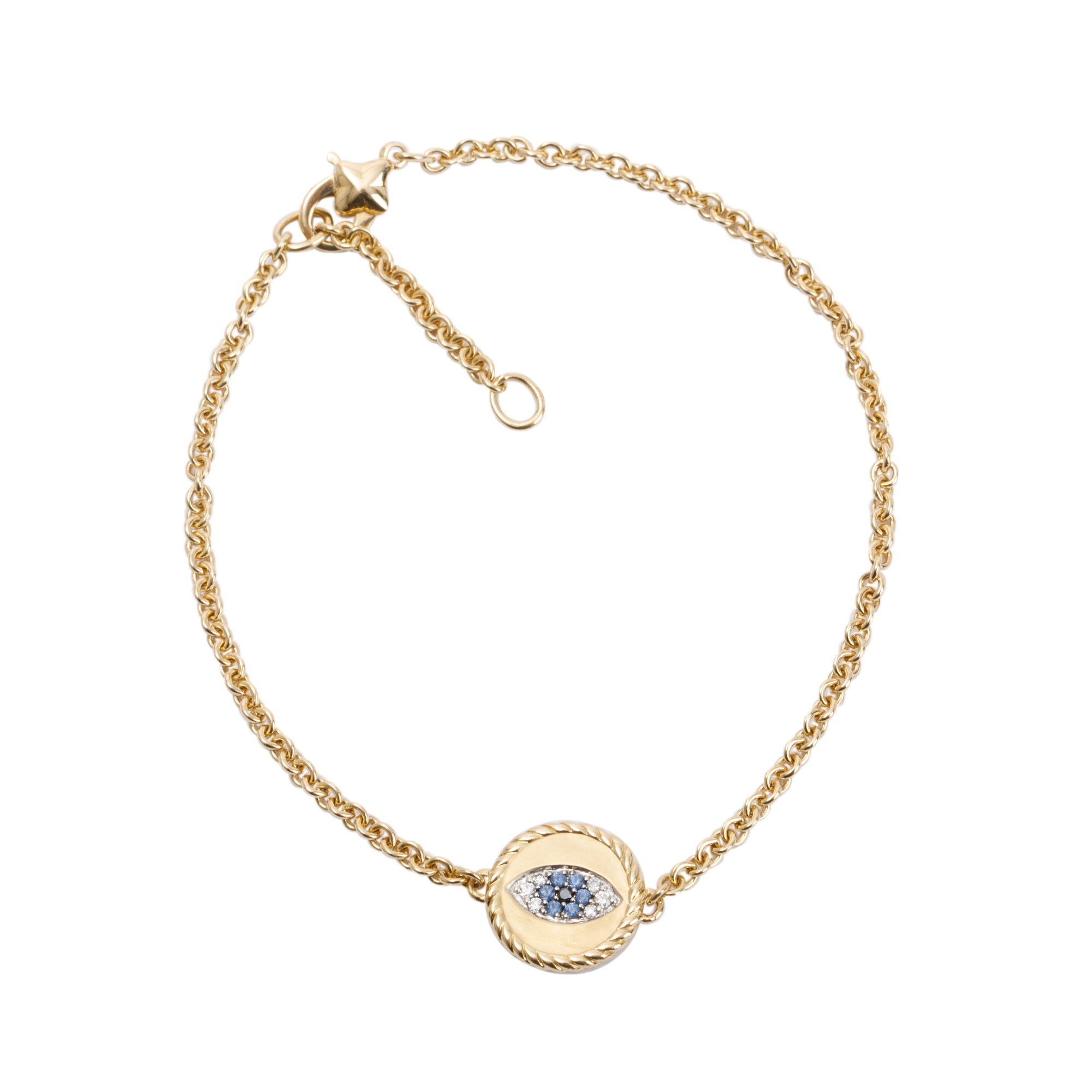 David Yurman 18k Yellow Gold Pave Sapphire & Diamond Cable Collectibles Evil Eye Bracelet w/ Box