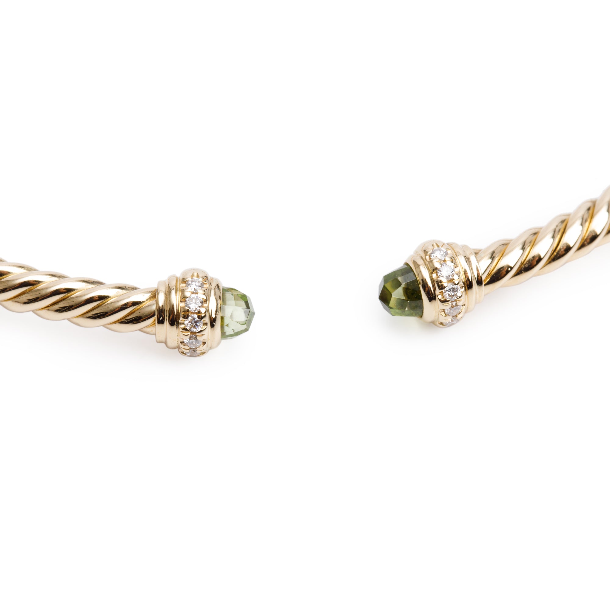 David Yurman 18k Yellow Gold Peridot & Diamond Classic Cablespira 3 MM Bracelet