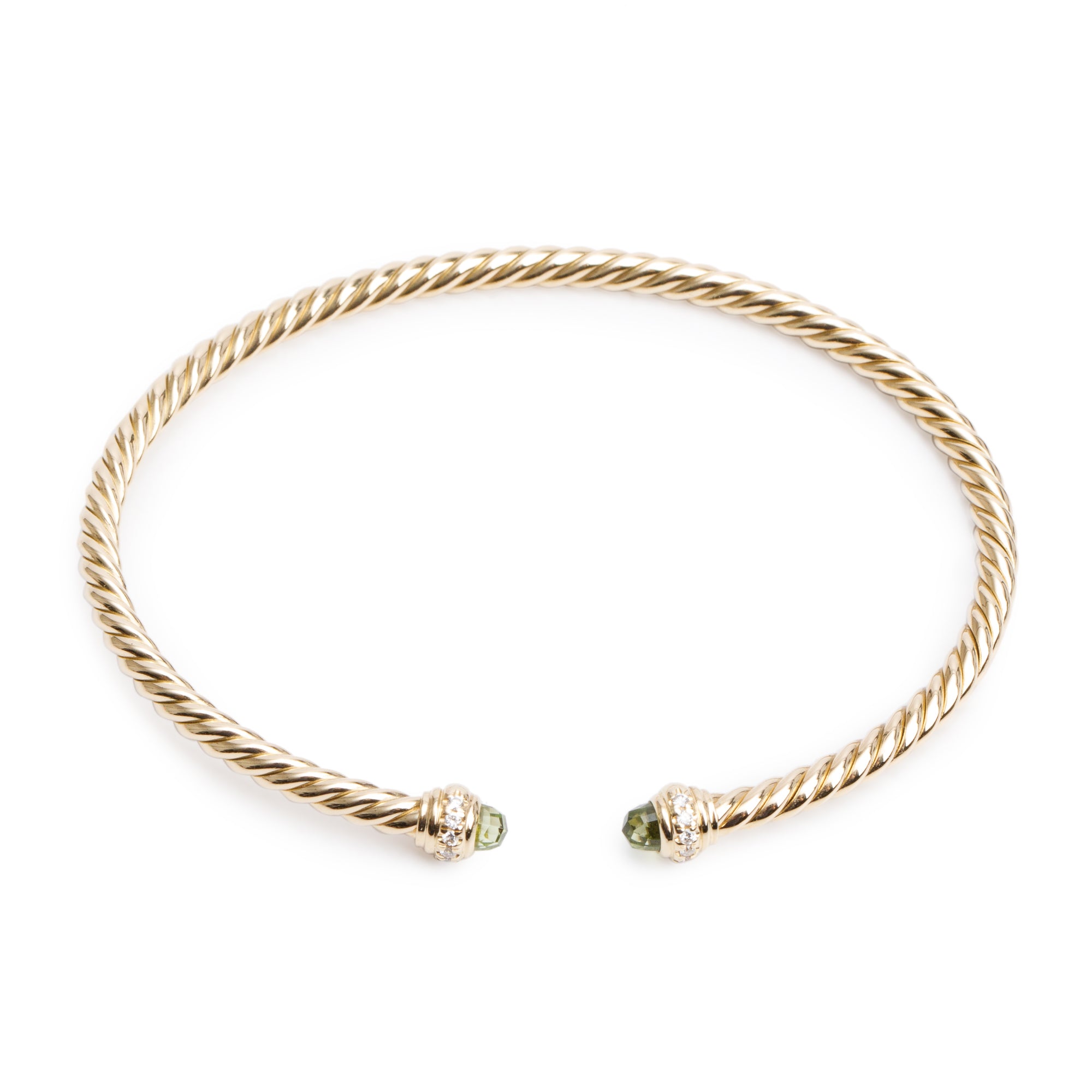 David Yurman 18k Yellow Gold Peridot & Diamond Classic Cablespira 3 MM Bracelet