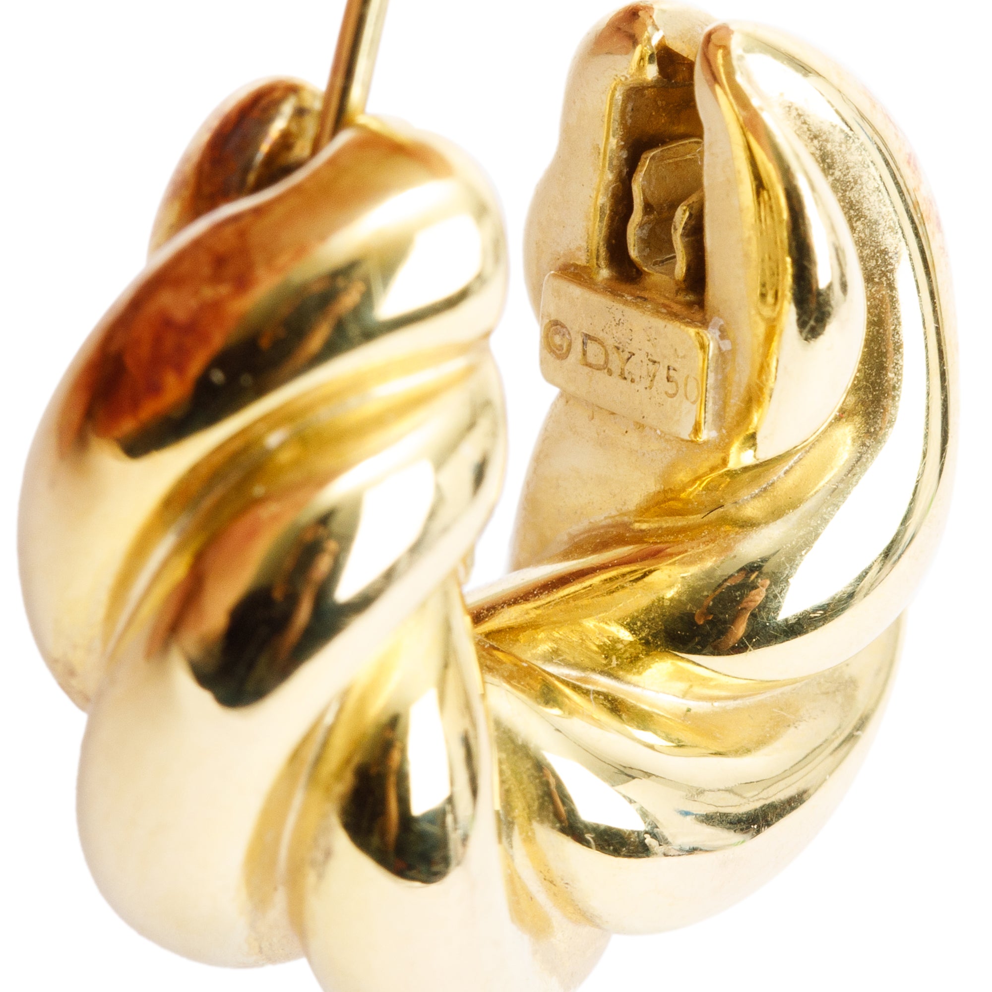 David Yurman 18k Yellow Gold Sculpted Cable Hoop Earrings w/ Box