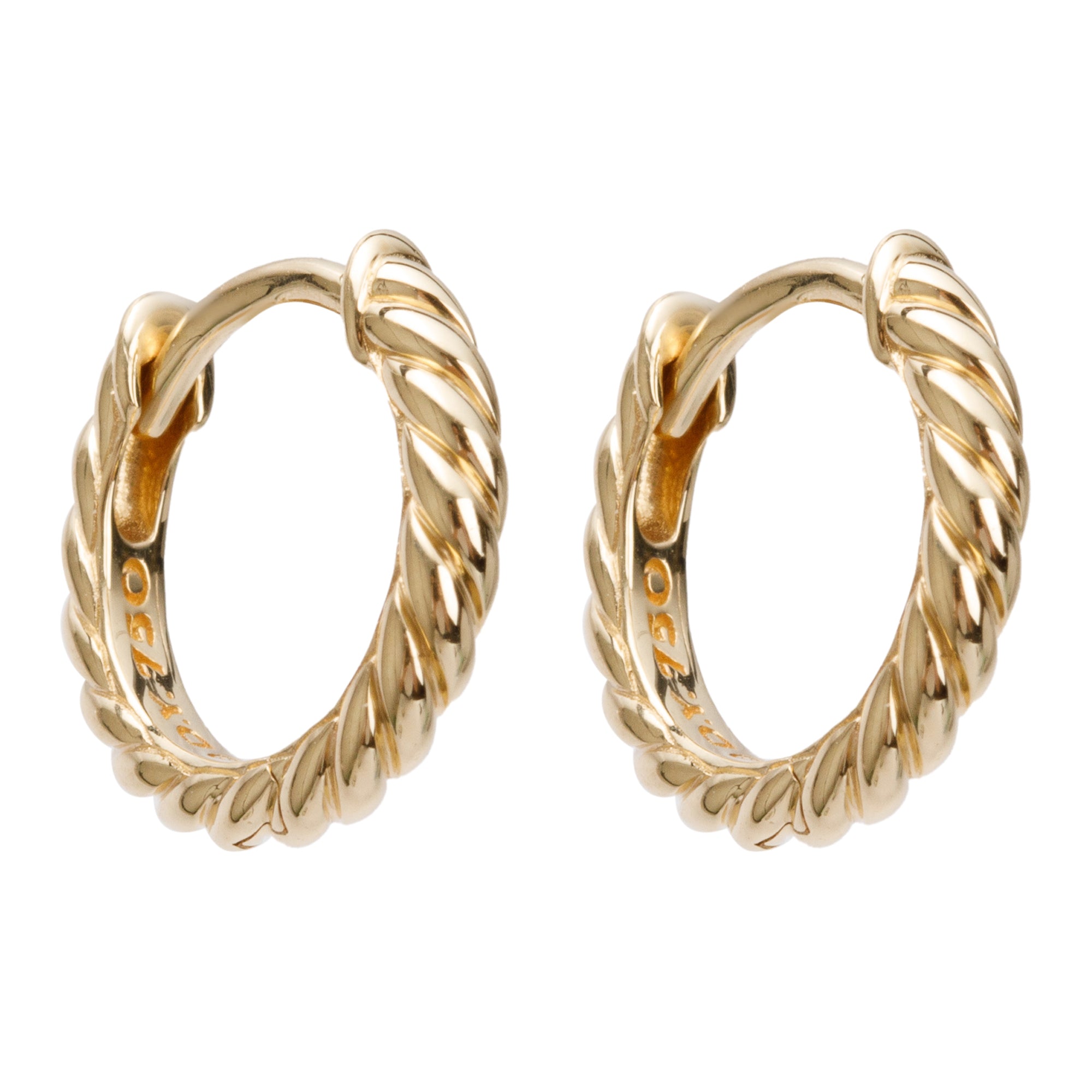 David Yurman 18k Yellow Gold Sculpted Cable Huggie Hoop Earrings w/ Box