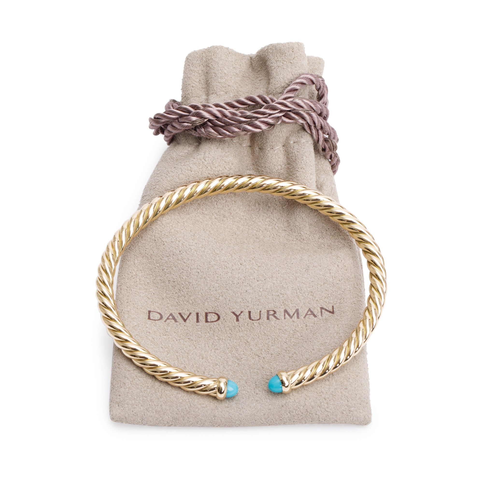 David Yurman 18k Yellow Gold Turquoise 4 MM Cable Flex Bracelet