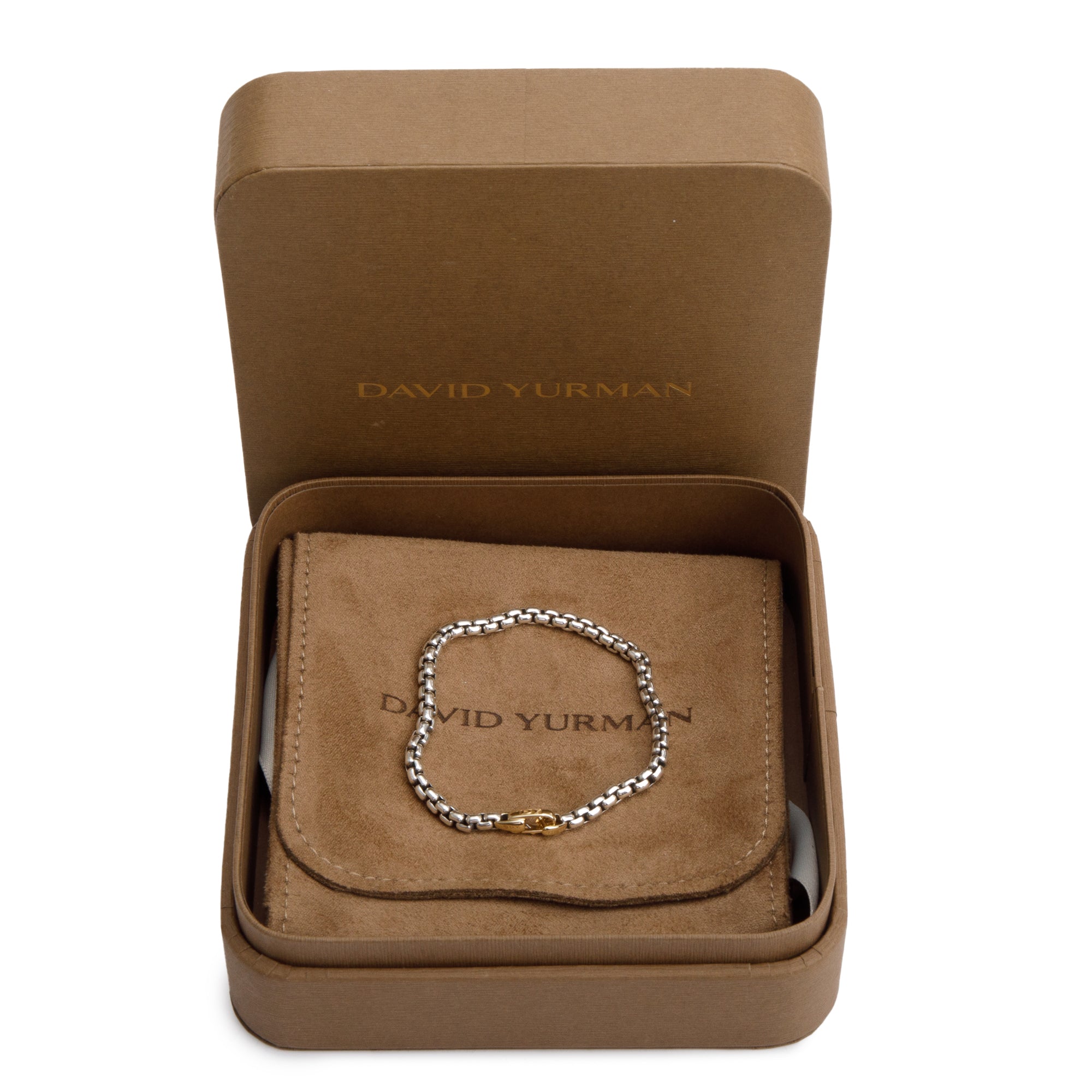 David Yurman 2024 Sterling Silver & 14k Yellow Gold 4 MM Bel Aire Box Chain Bracelet w/ Box & Receipt