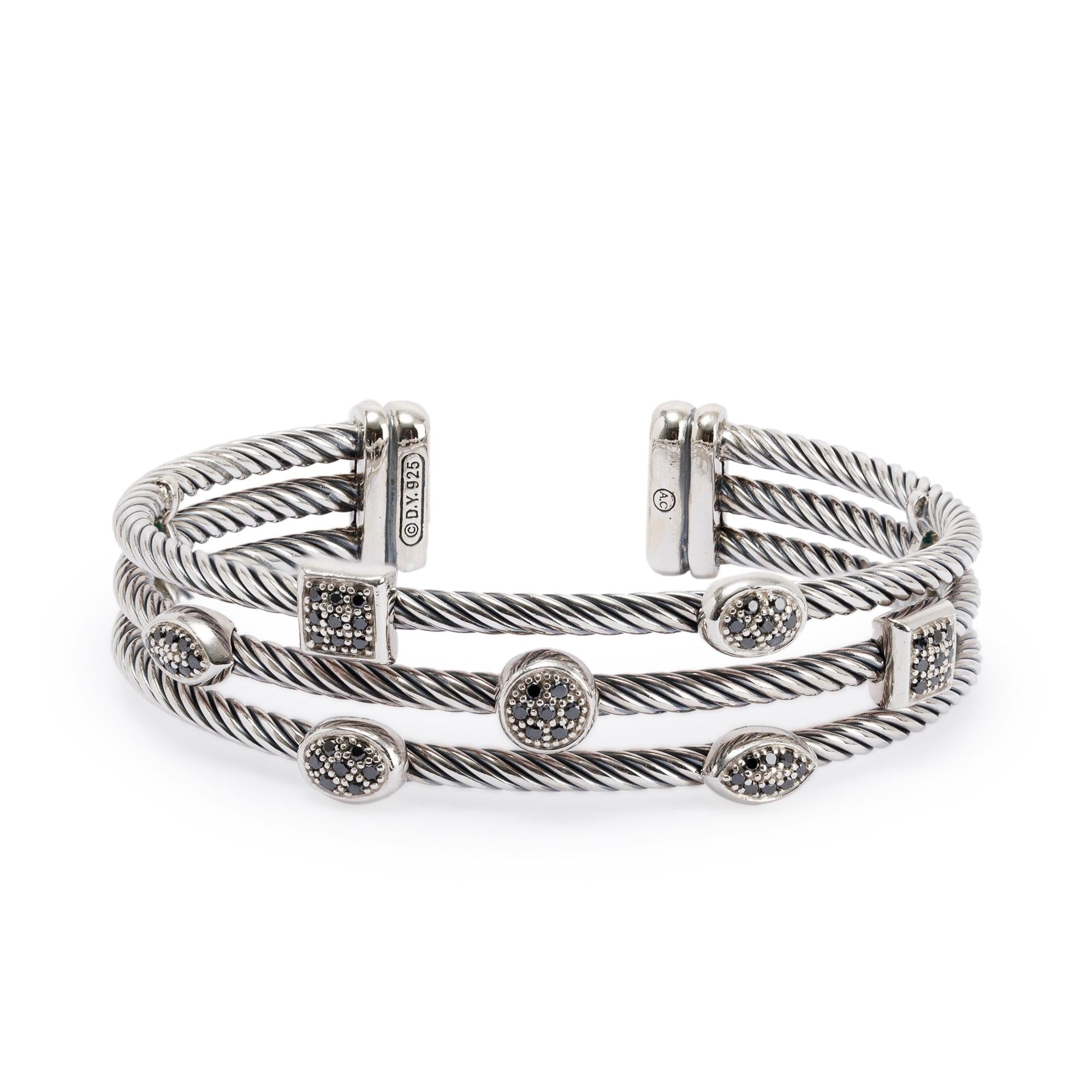 David Yurman Black Diamond Three Row Confetti Cuff Bracelet