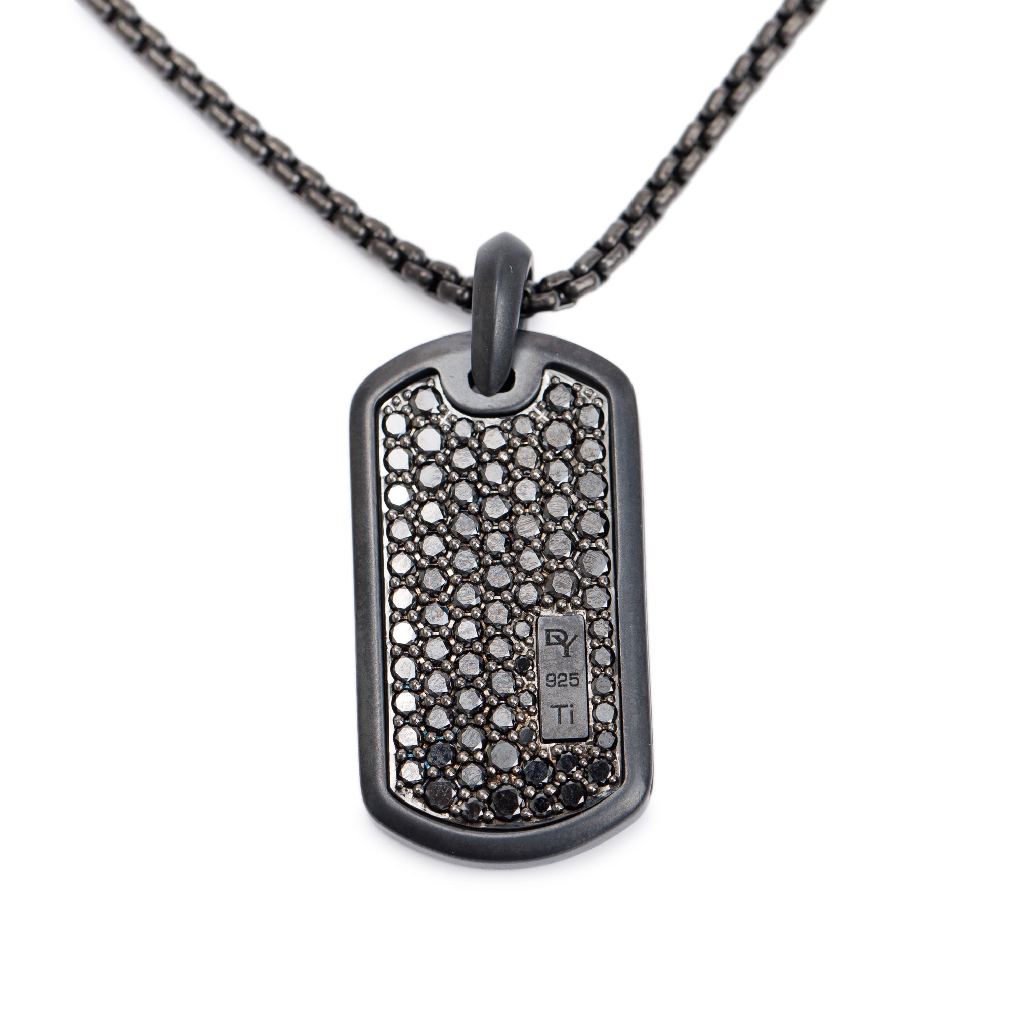 David Yurman Black Titanium Black Diamond Streamline Tag Pendant Necklace