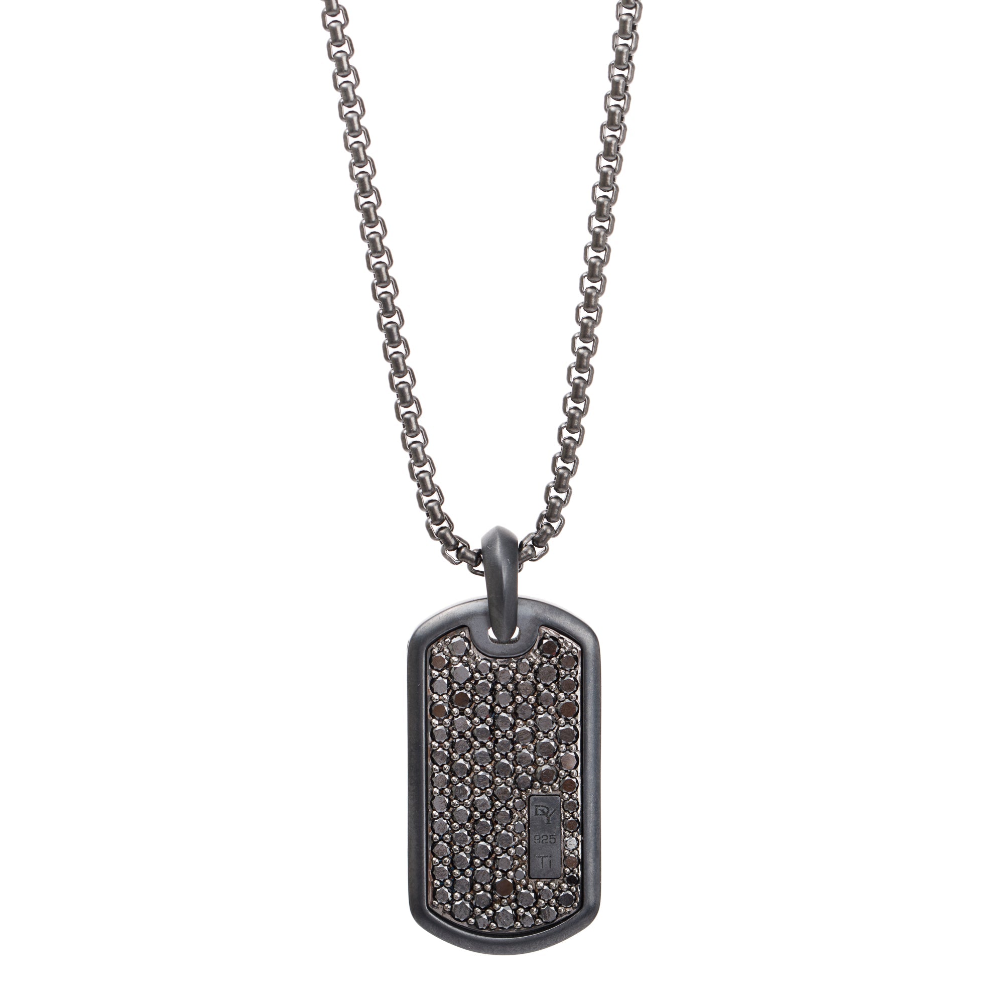 David Yurman Black Titanium Black Diamond Streamline Tag Pendant Necklace