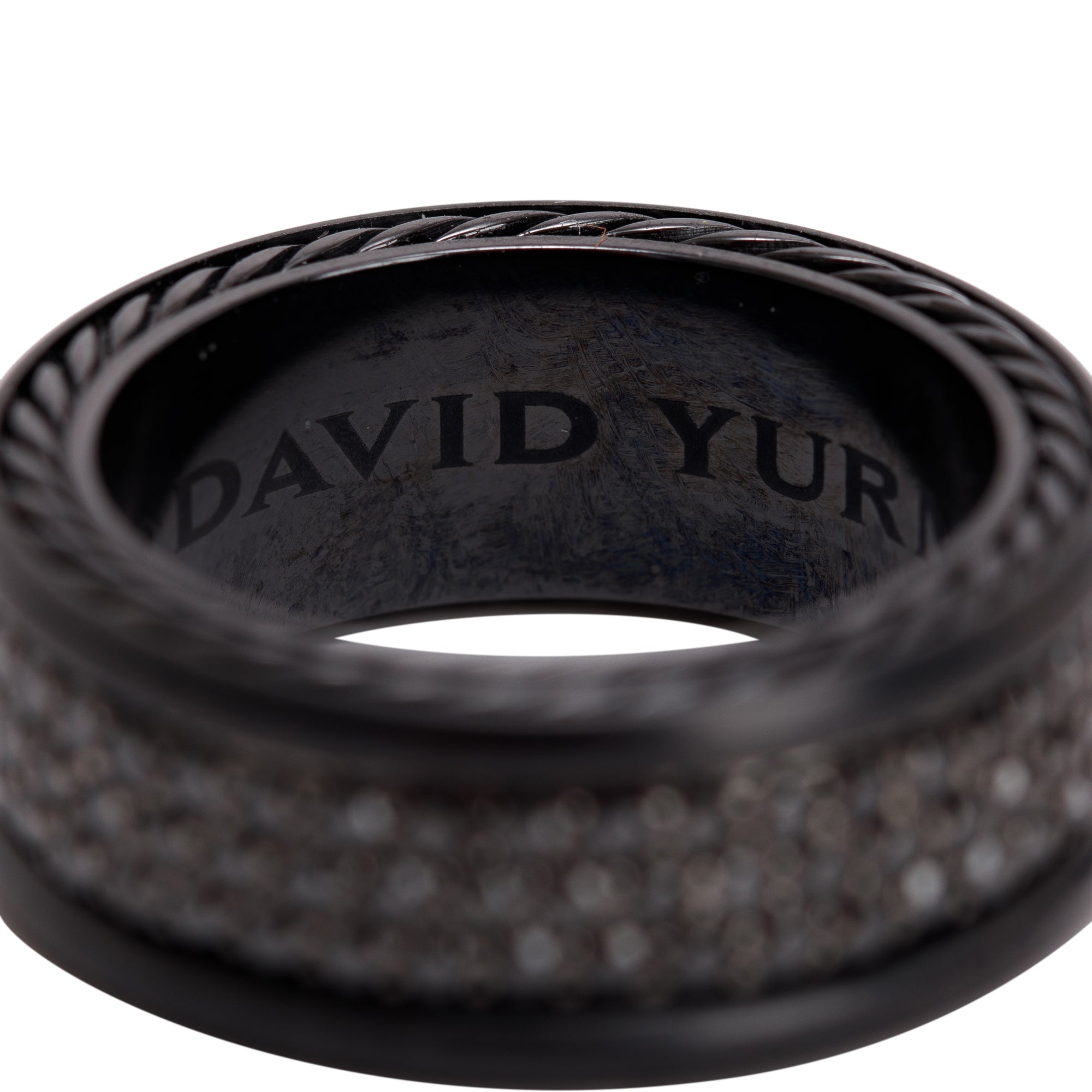 David Yurman Black Titanium Streamline Three-Row Black Diamond Band Ring