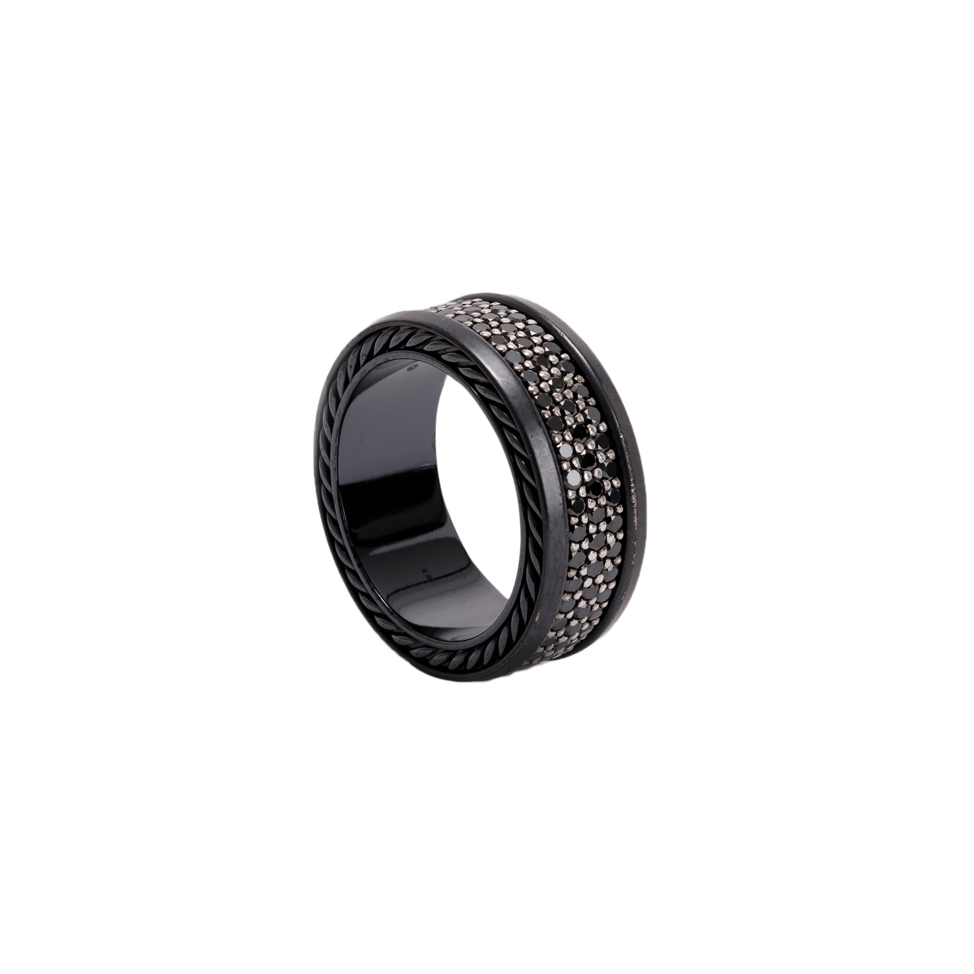 David Yurman Black Titanium Streamline Three-Row Black Diamond Band Ring w/ Box