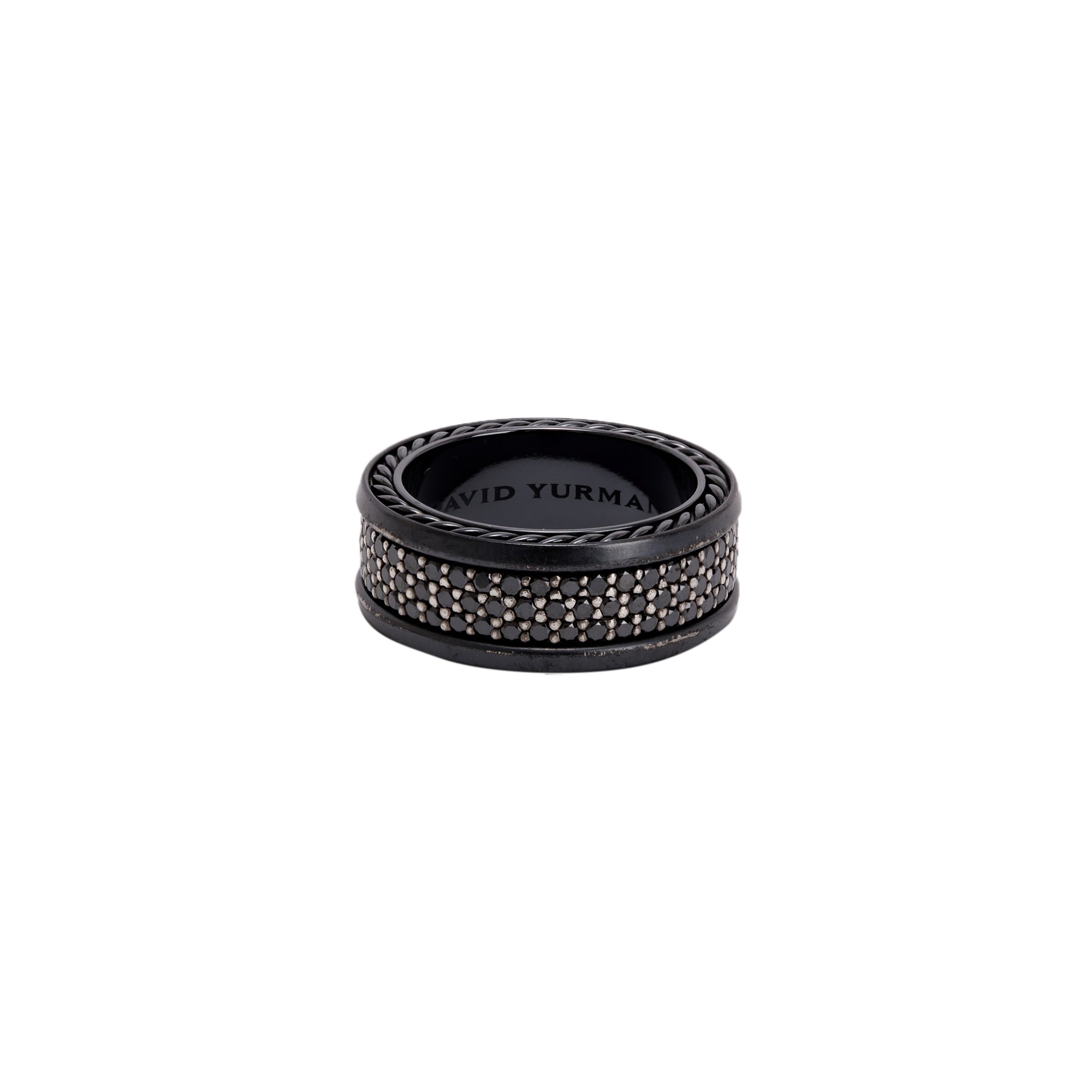 David Yurman Black Titanium Streamline Three-Row Black Diamond Band Ring w/ Box