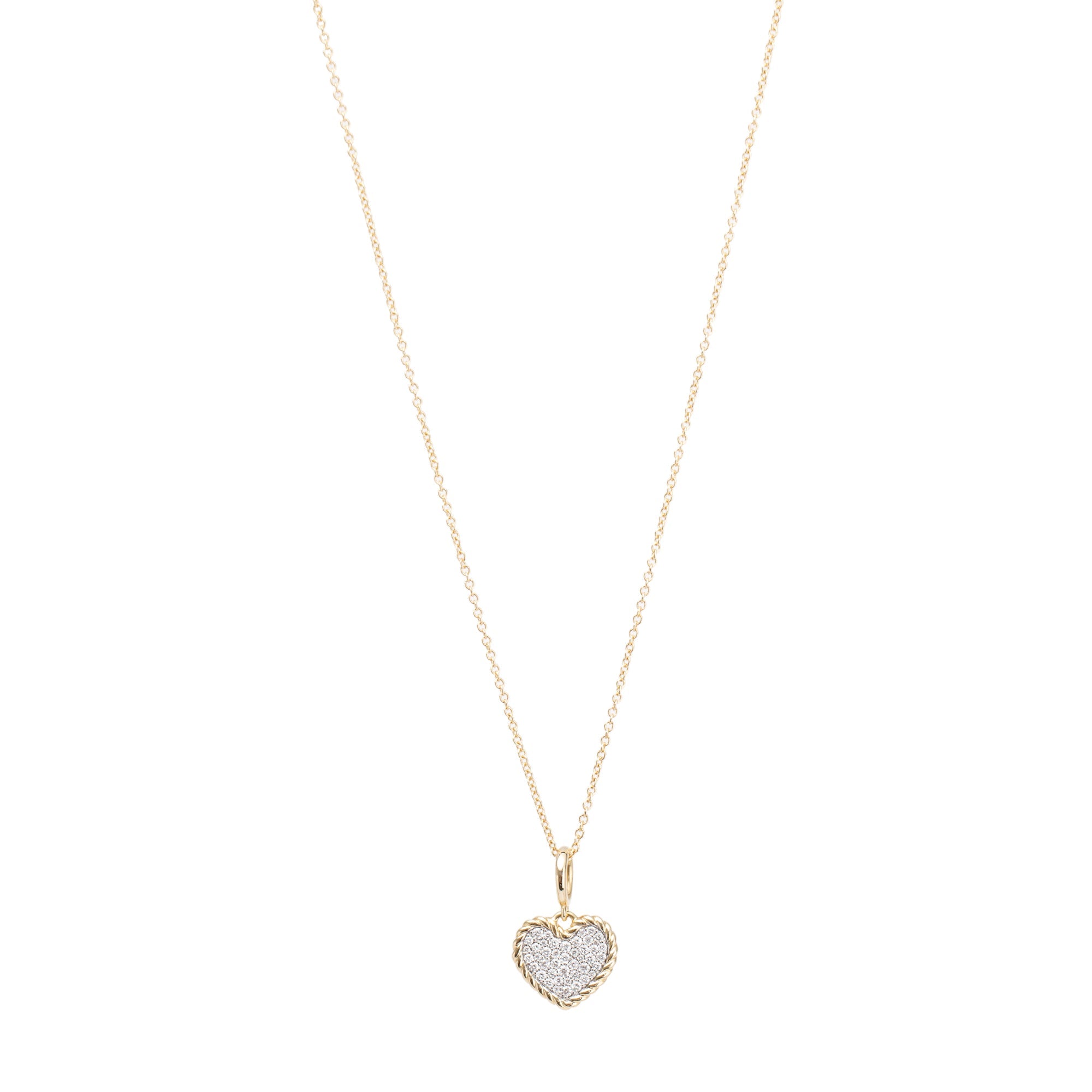 David Yurman Cable Collectibles 18k Yellow Gold Pave Diamond Plate Heart Pendant Necklace