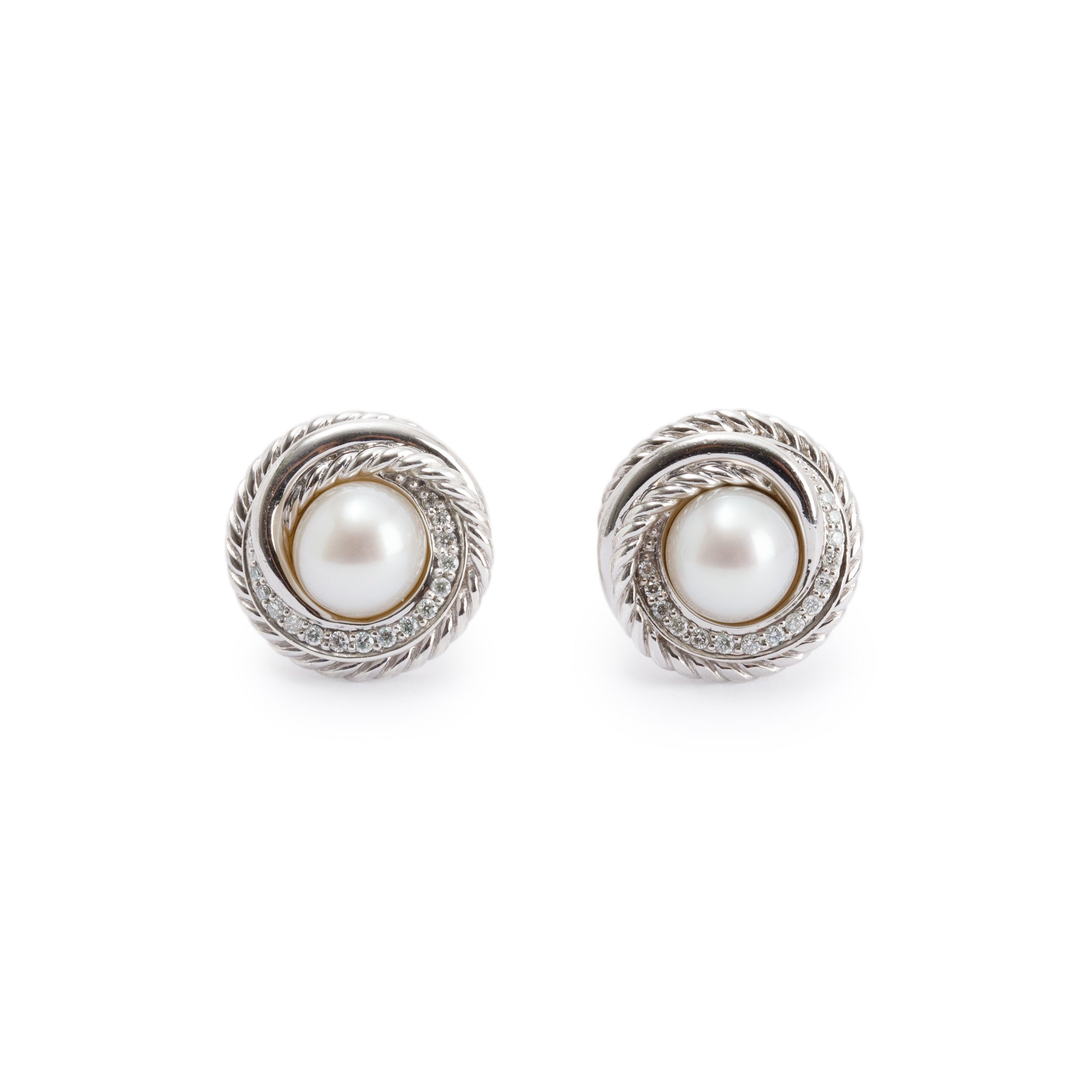 David Yurman Pearl & Diamond Swirl Stud Earrings