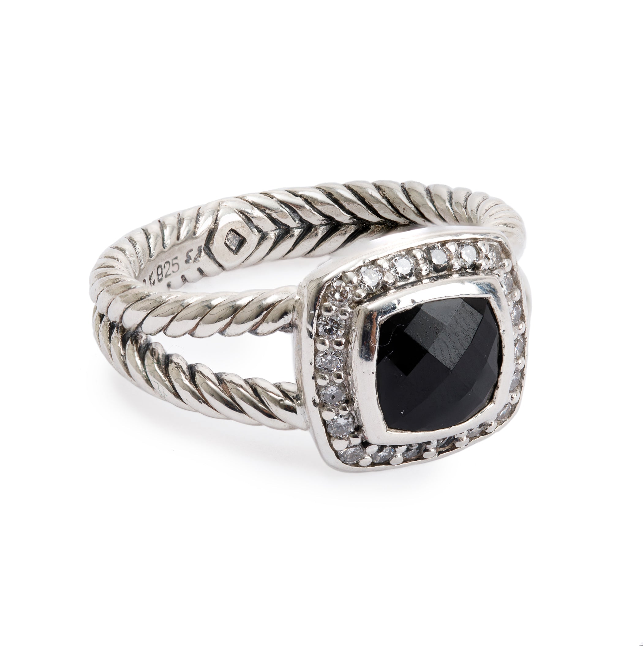 David Yurman Petite Albion Ring with Black Onyx and Diamonds