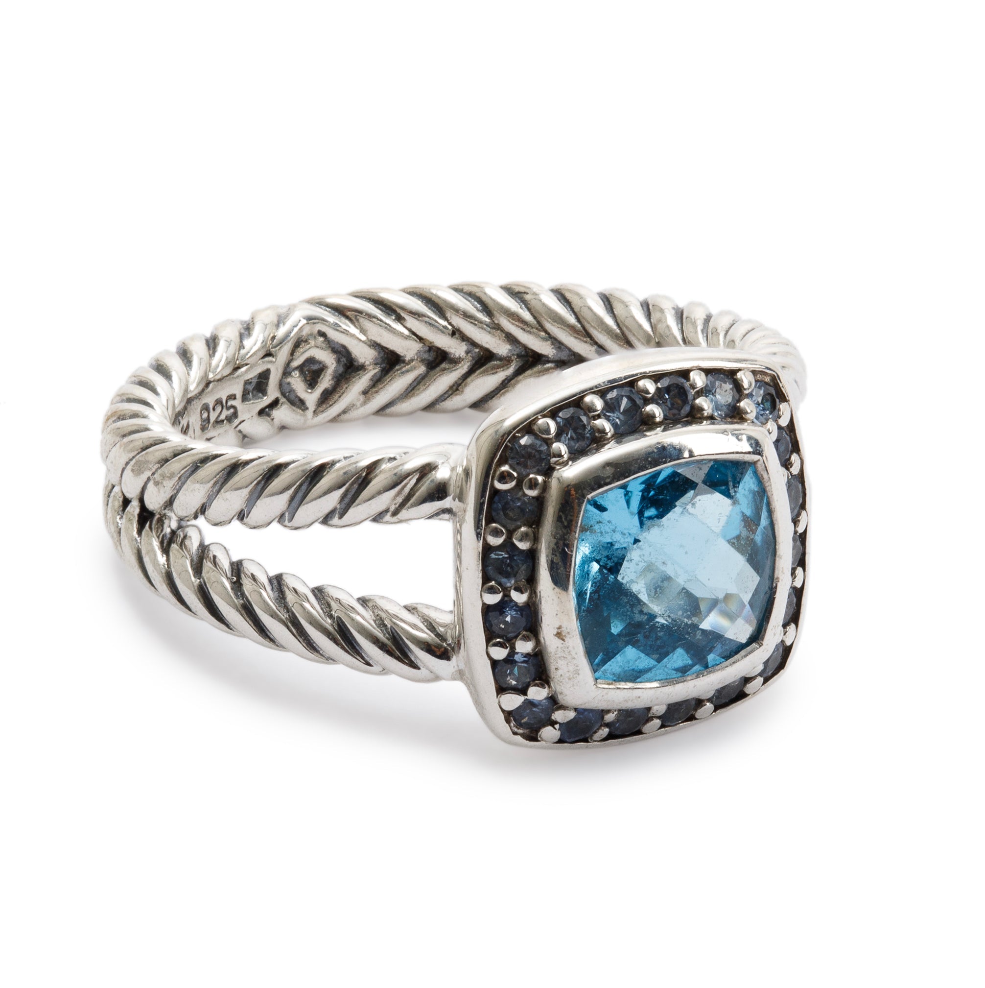 David Yurman Petite Albion Ring with Blue Topaz & Sapphires