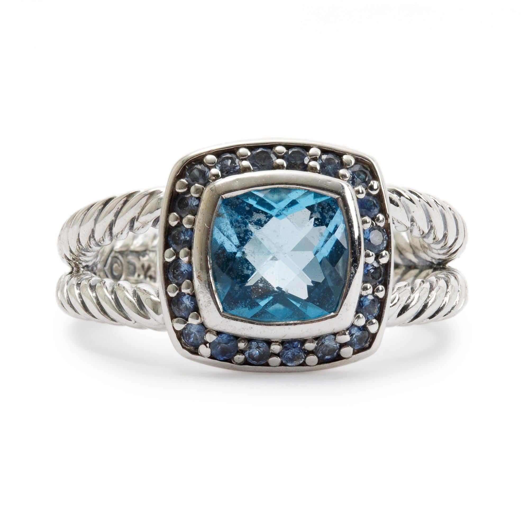 David Yurman Petite Albion Ring with Blue Topaz & Sapphires