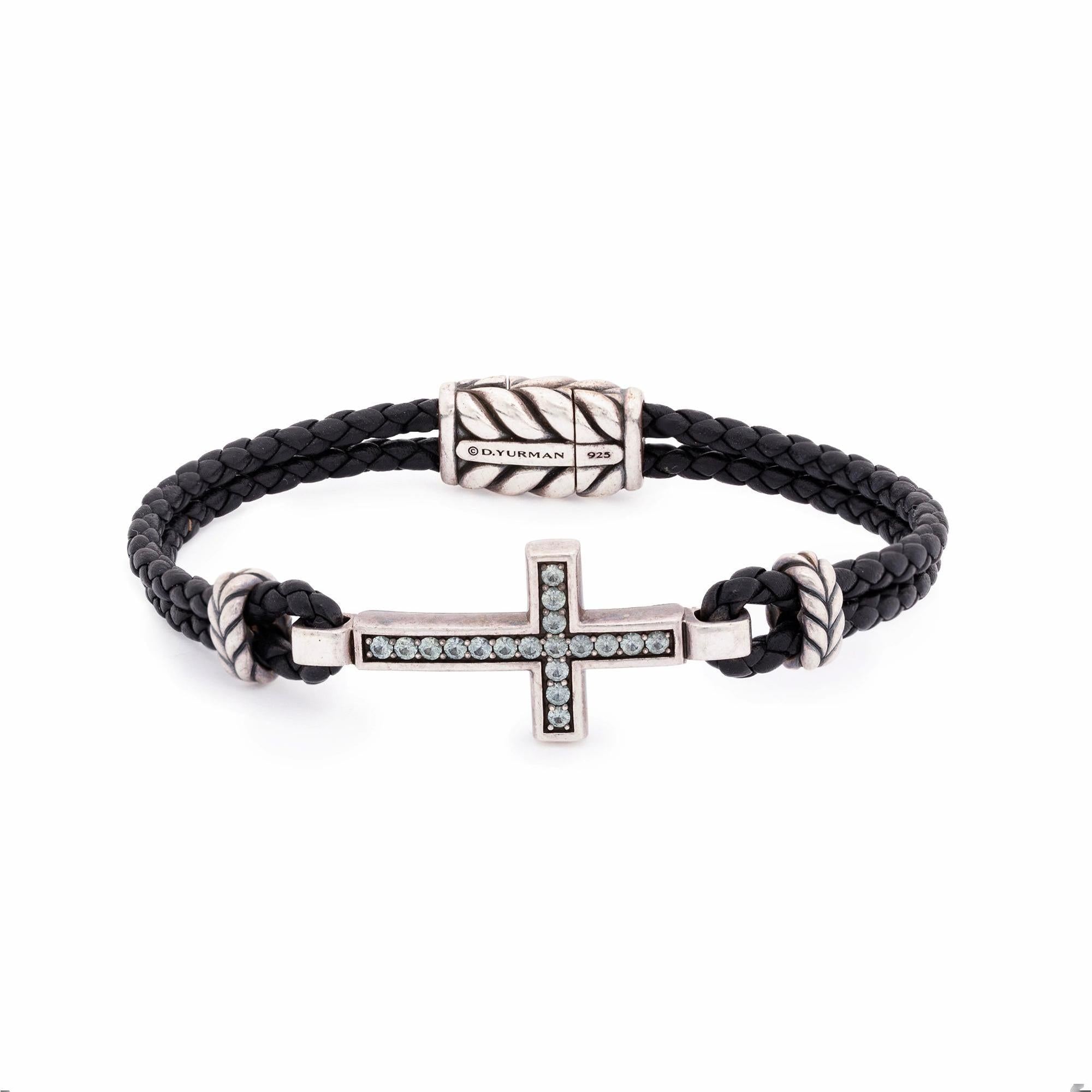 David Yurman Sapphire Cross Leather Bracelet