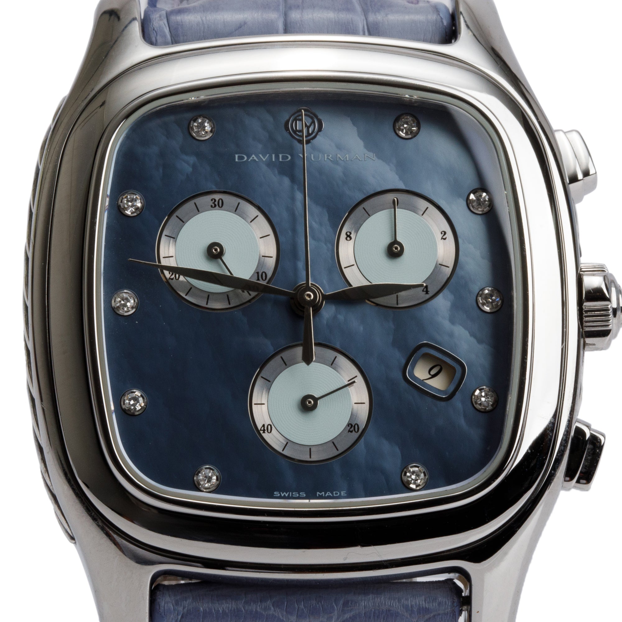 David Yurman Stainless Steel T307-CST Thoroughbred Diamond Dial 35 MM Chronograph Quartz Watch w/ Box & Papers