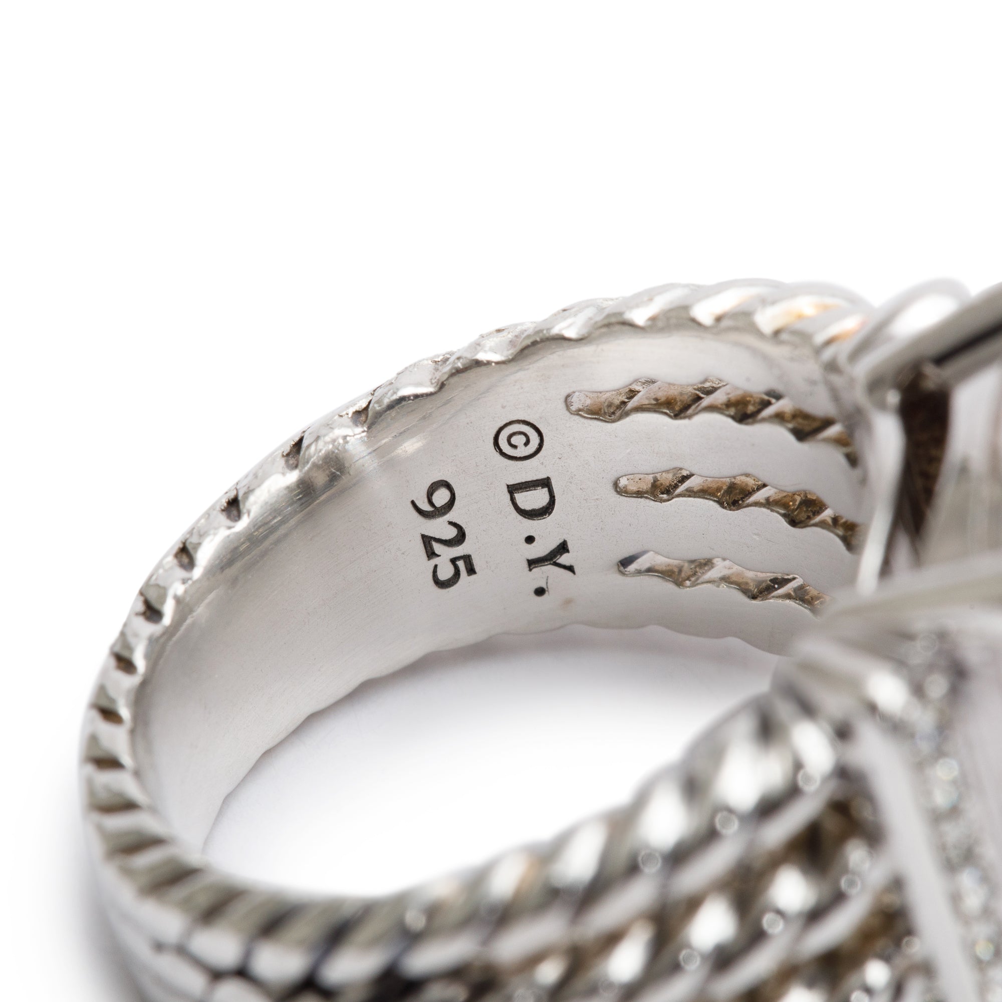 David Yurman Sterling Diamond Wheaton Band Ring, 16.7 MM Size 7