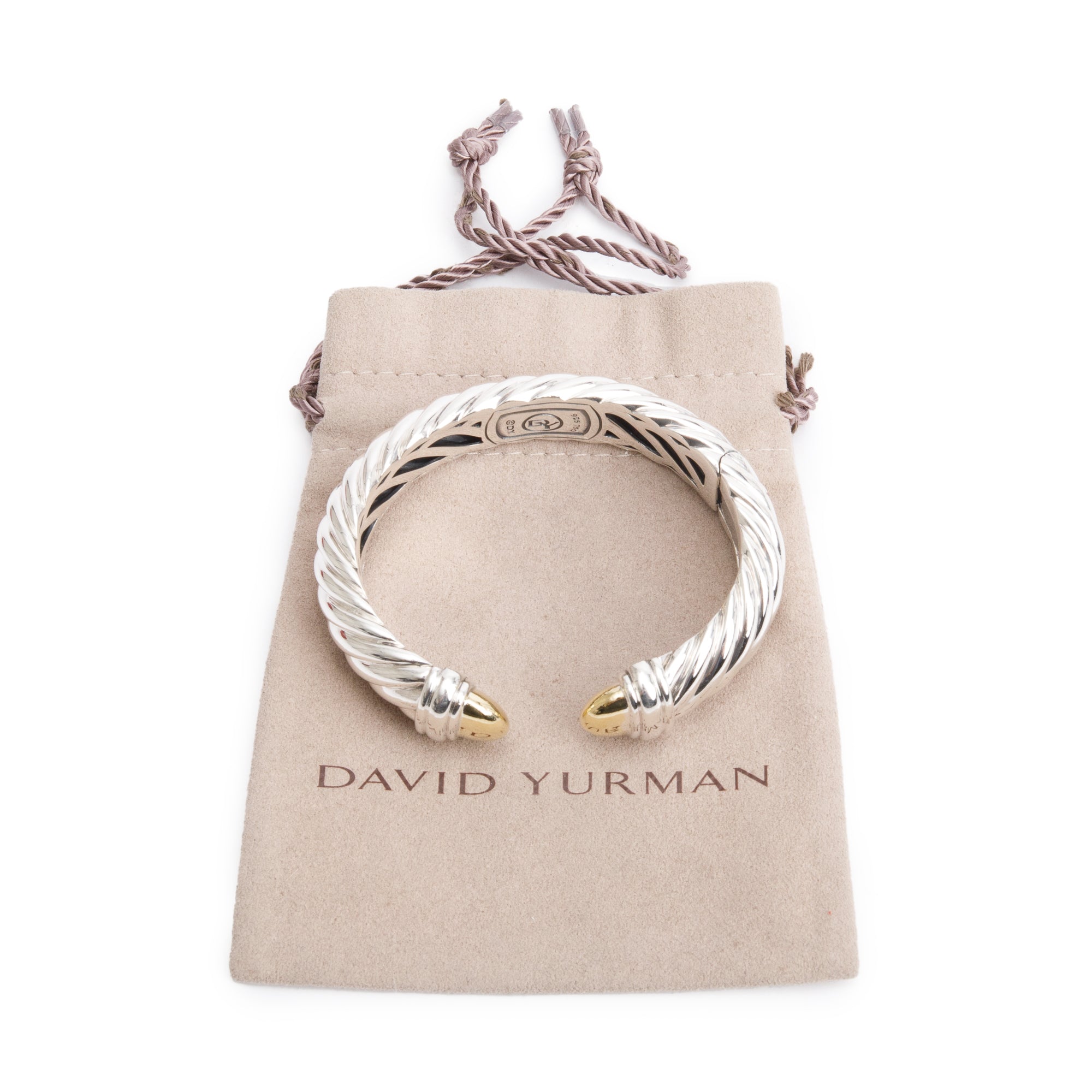 David Yurman Sterling SIlver & 18k Yellow Gold Waverly Cable Cuff Bracelet