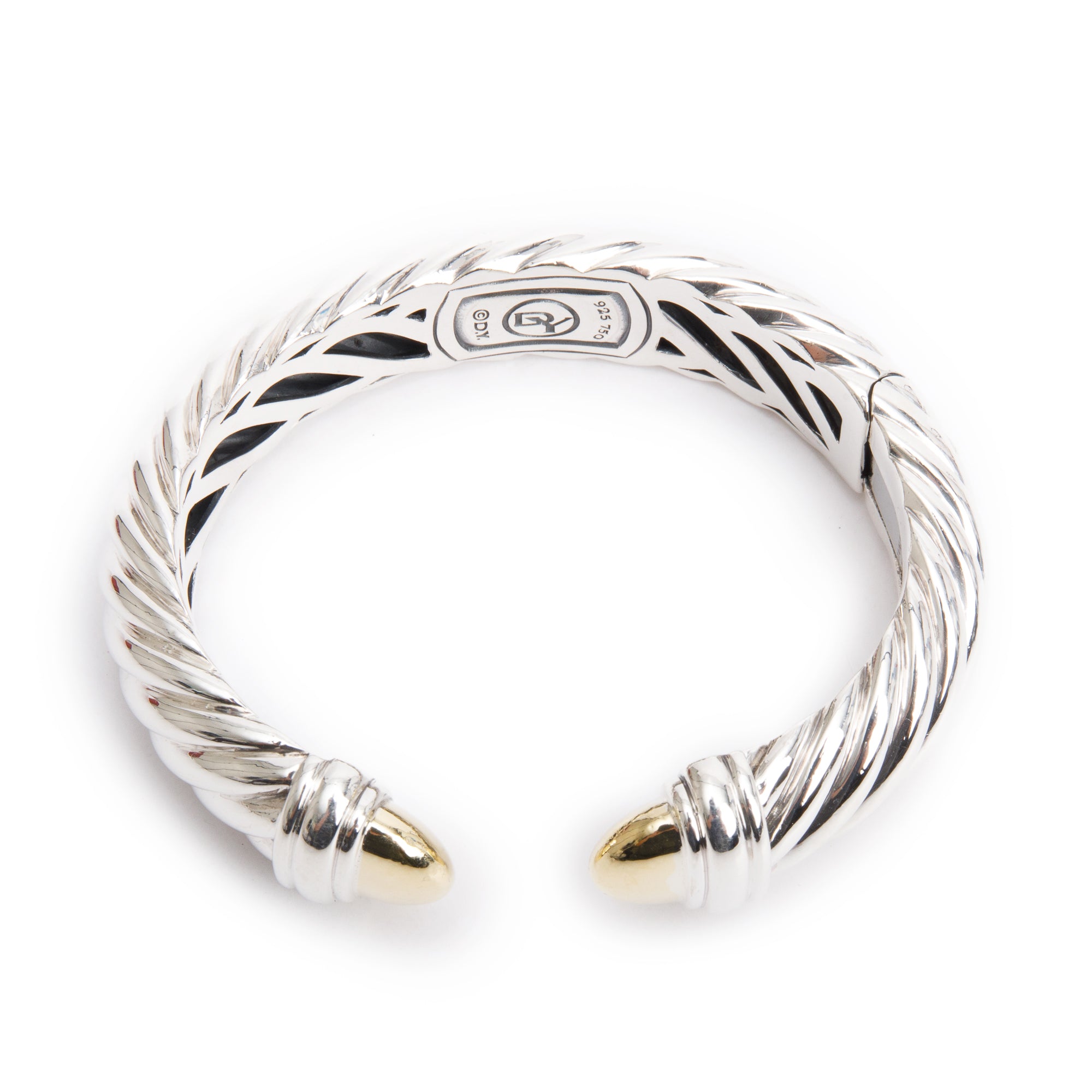 David Yurman Sterling SIlver & 18k Yellow Gold Waverly Cable Cuff Bracelet