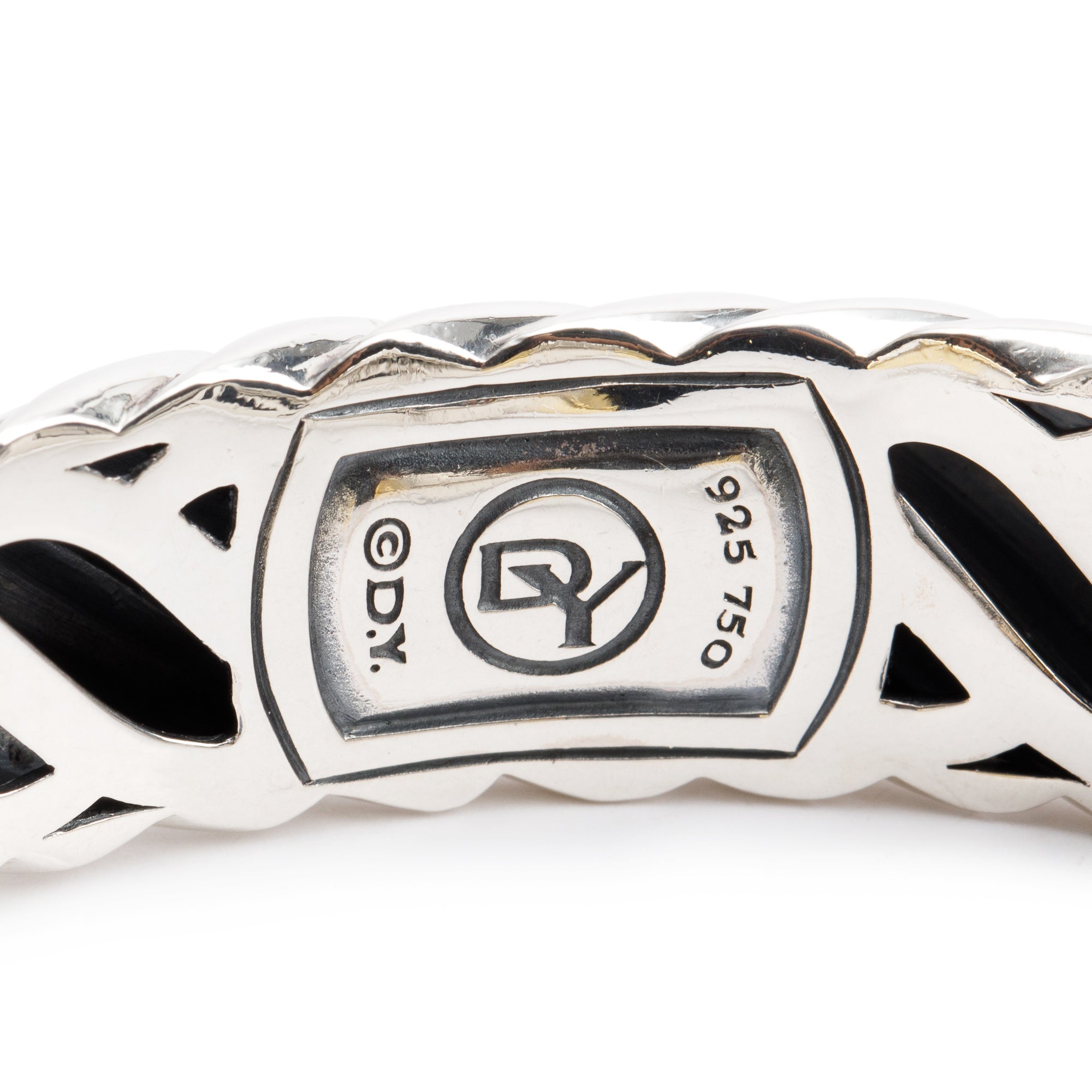 David Yurman Sterling SIlver & 18k Yellow Gold Waverly Cable Cuff Bracelet