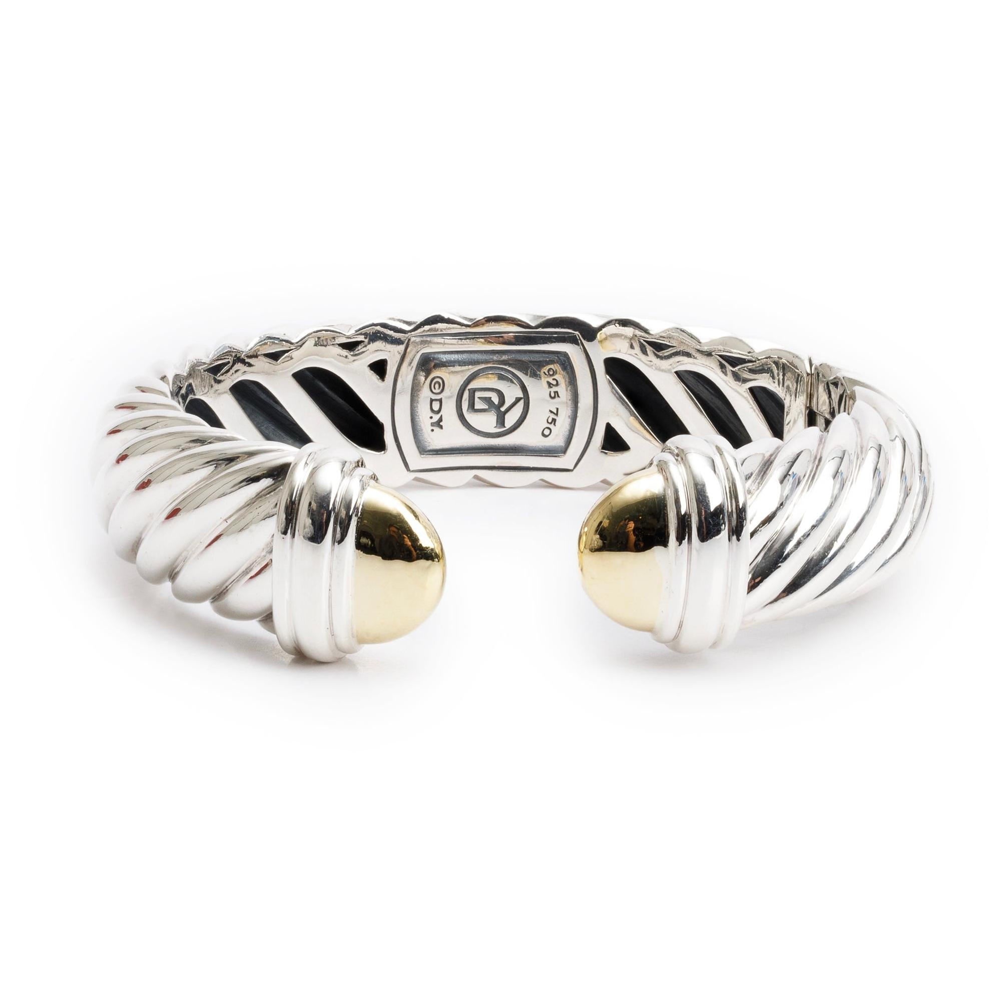 David Yurman Sterling SIlver & 18k Yellow Gold Waverly Cable Cuff Bracelet