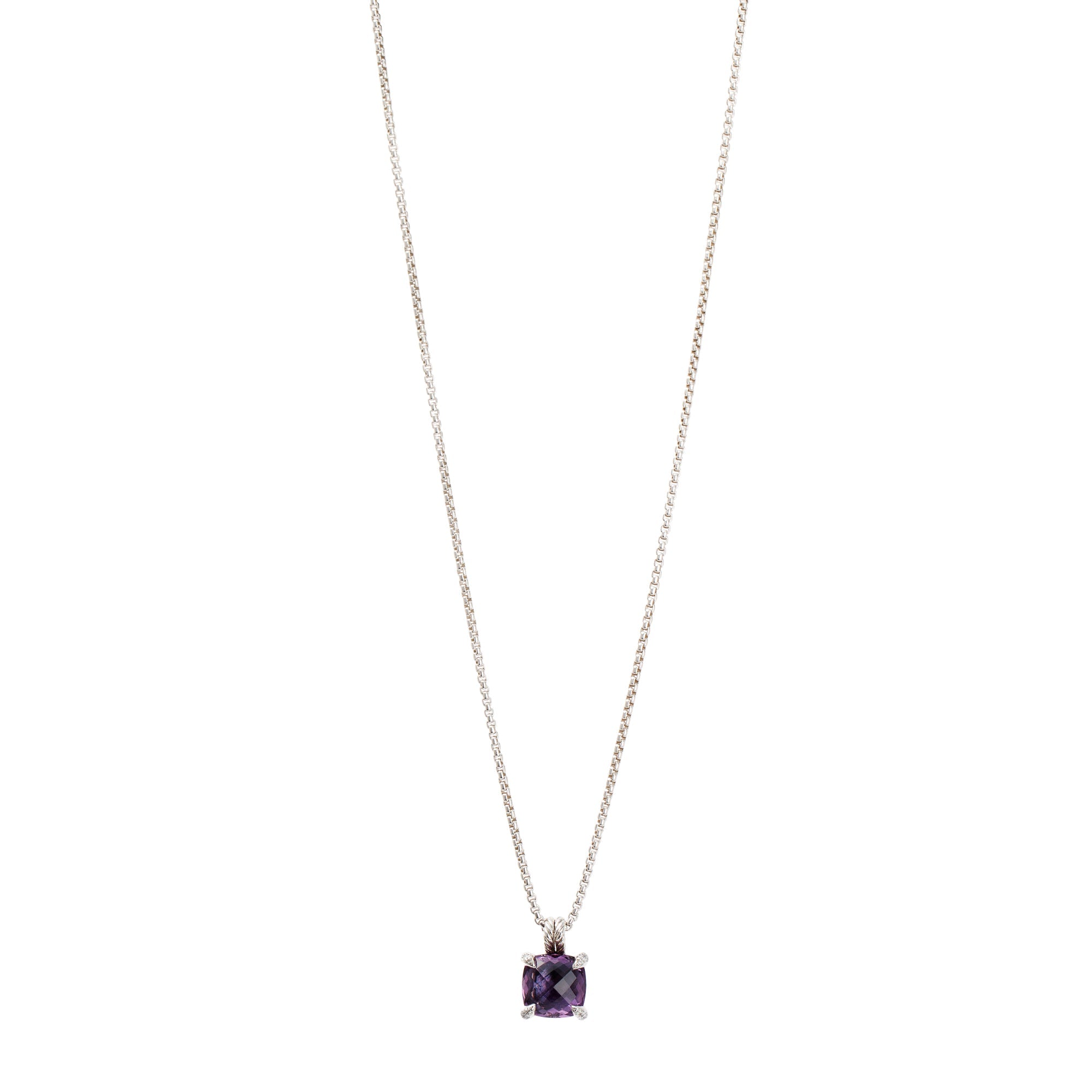 David Yurman Sterling Silver 11 MM Chatelaine Pendant Necklace with Amethyst & Pave Diamonds
