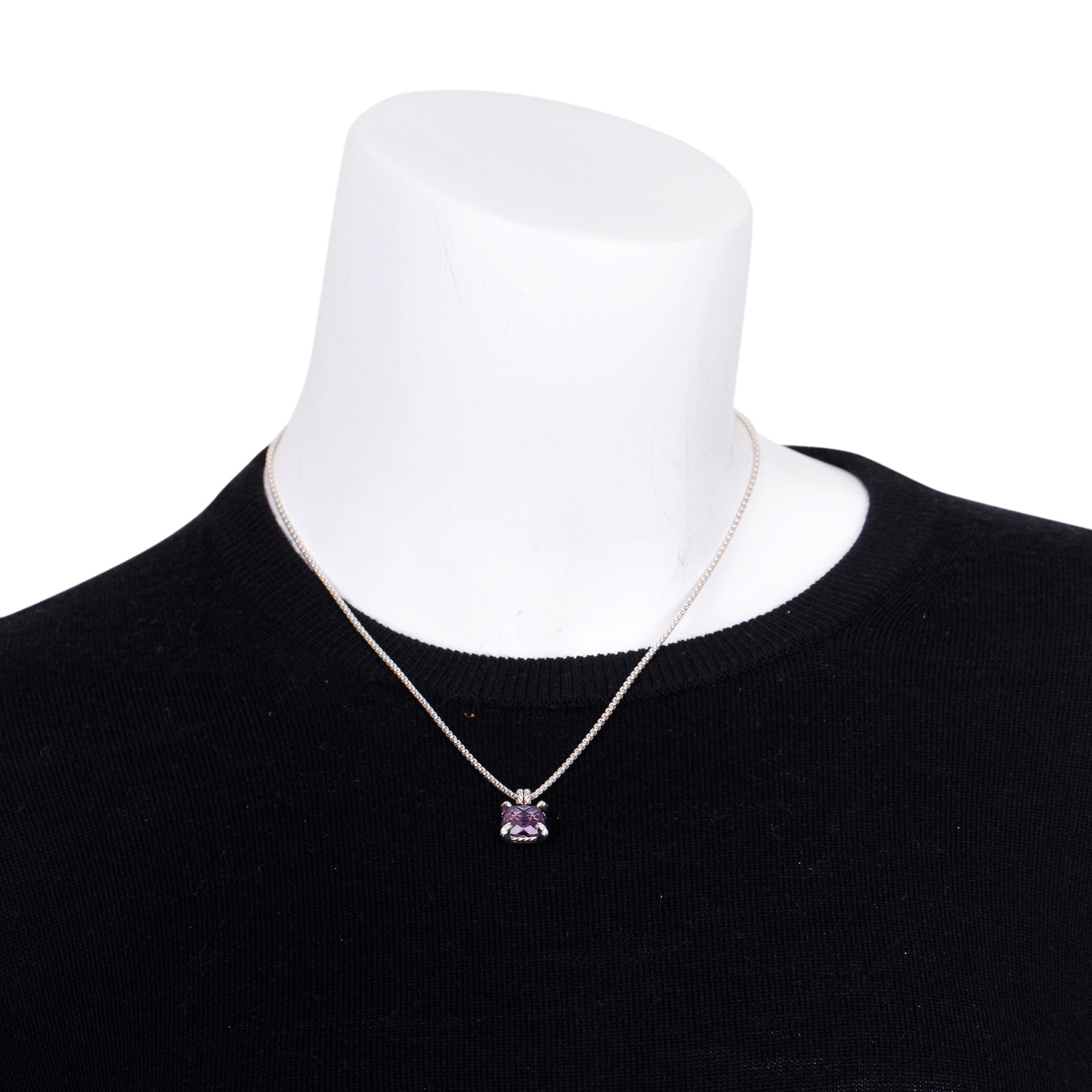 David Yurman Sterling Silver 11 MM Chatelaine Pendant Necklace with Amethyst & Pave Diamonds